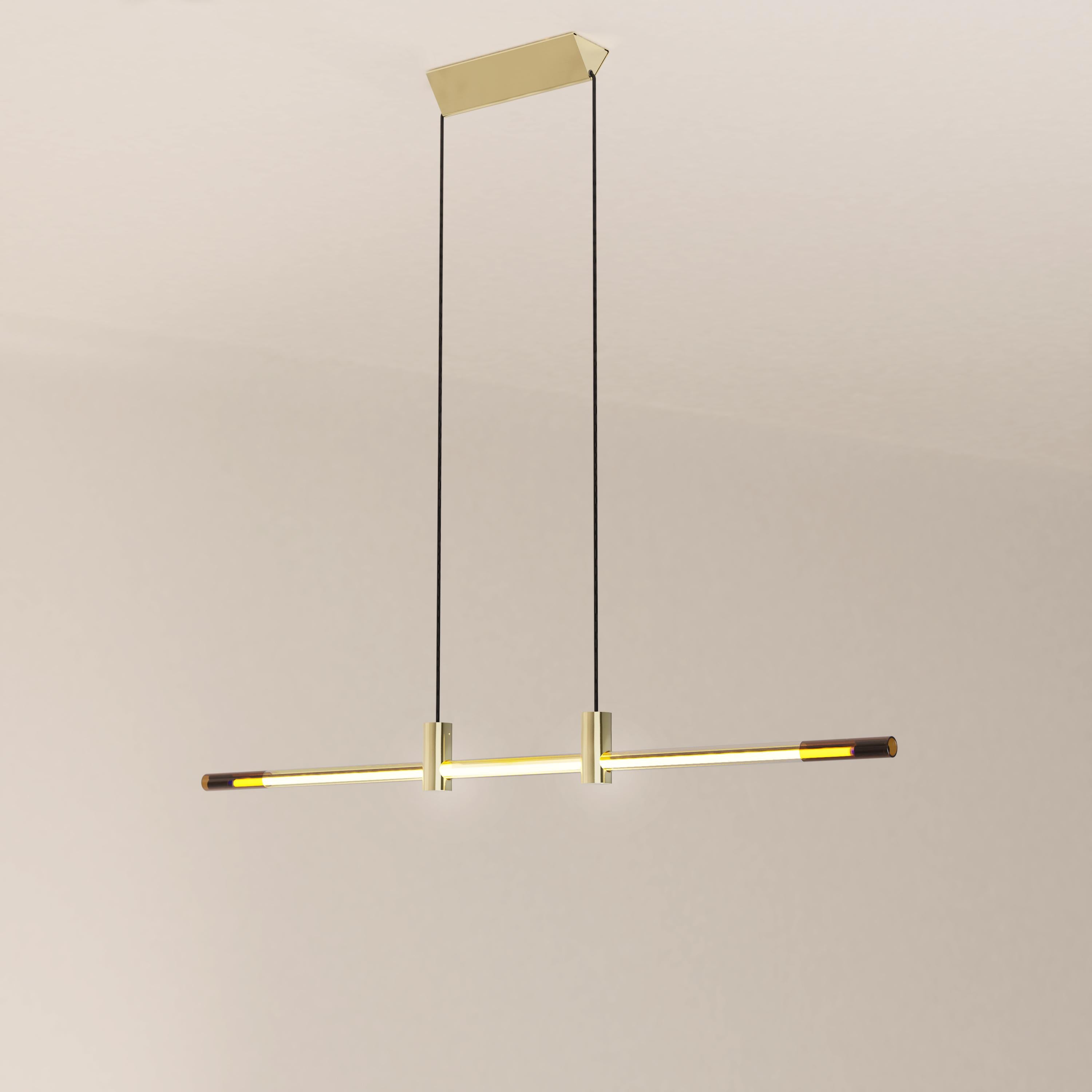 Canadian Ra Line Brass Hand Blown Glass Cold Cathode Neon Suspension by Studio d'Armes For Sale