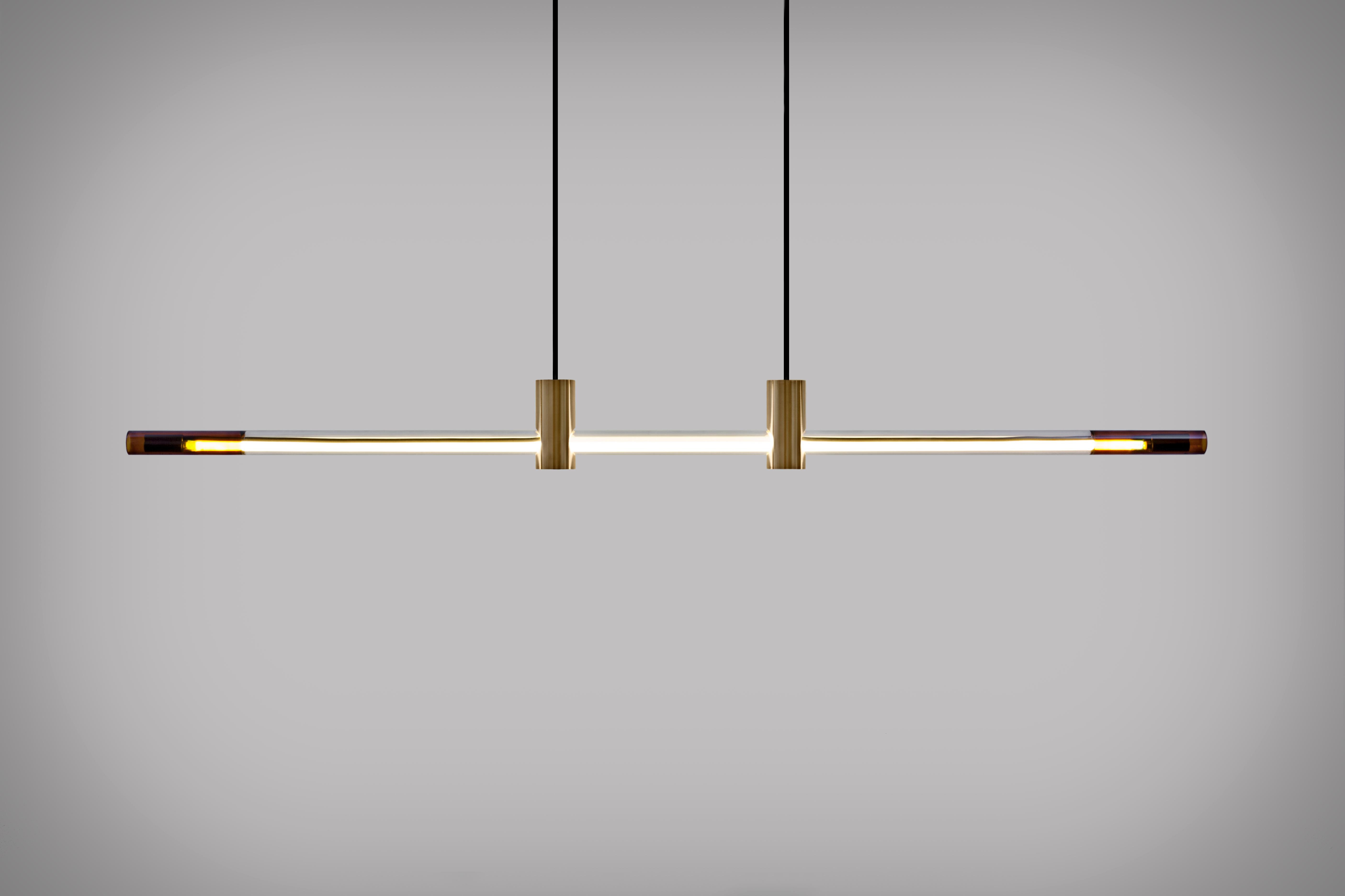 Canadian Ra Line Pendant Lamp in Borosilicat Glass and Bronze For Sale