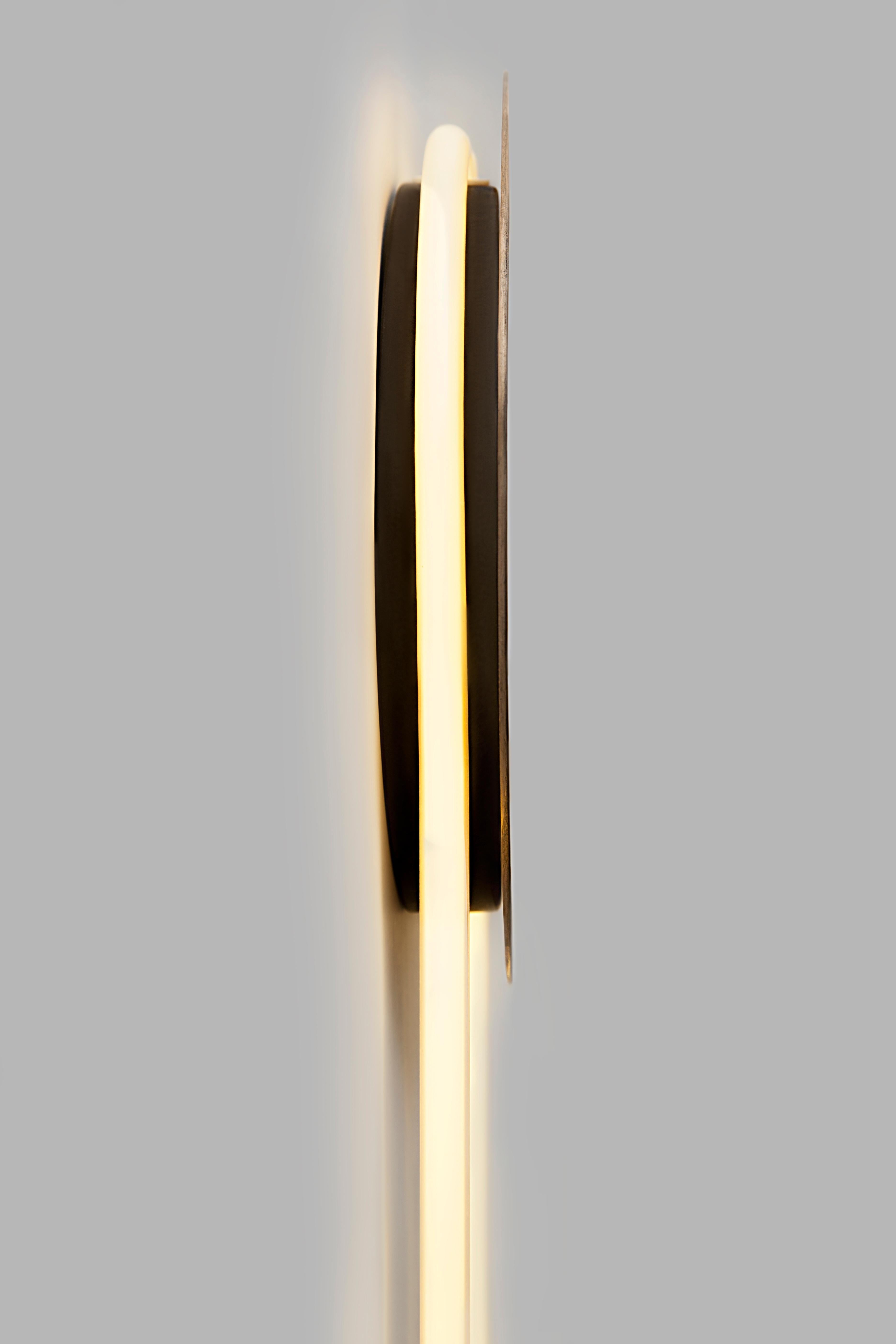 Plated Ra Wall 12K Gold Hand Bent Neon Wall Sconce Lighting by Studio d'Armes For Sale