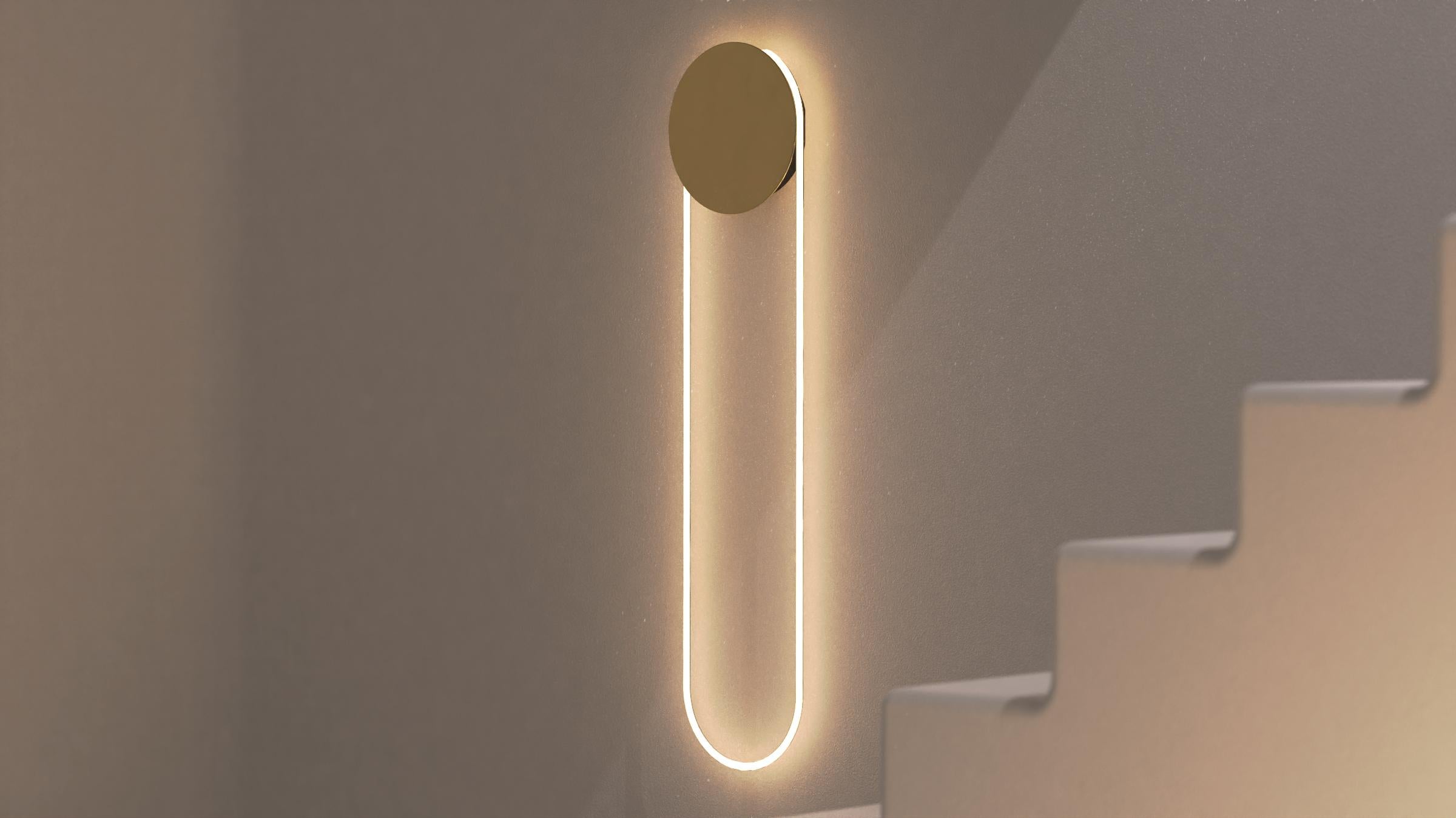 Steel Ra Wall Short Sandy White Hand Bent Neon Wall Sconce Lighting by Studio d'Armes For Sale