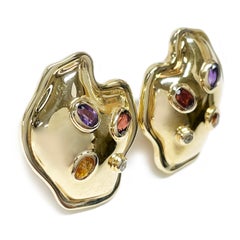 Raafty 14K Gold Amethyst Garnet Citrine Topaz Drop Earrings, 1990s
