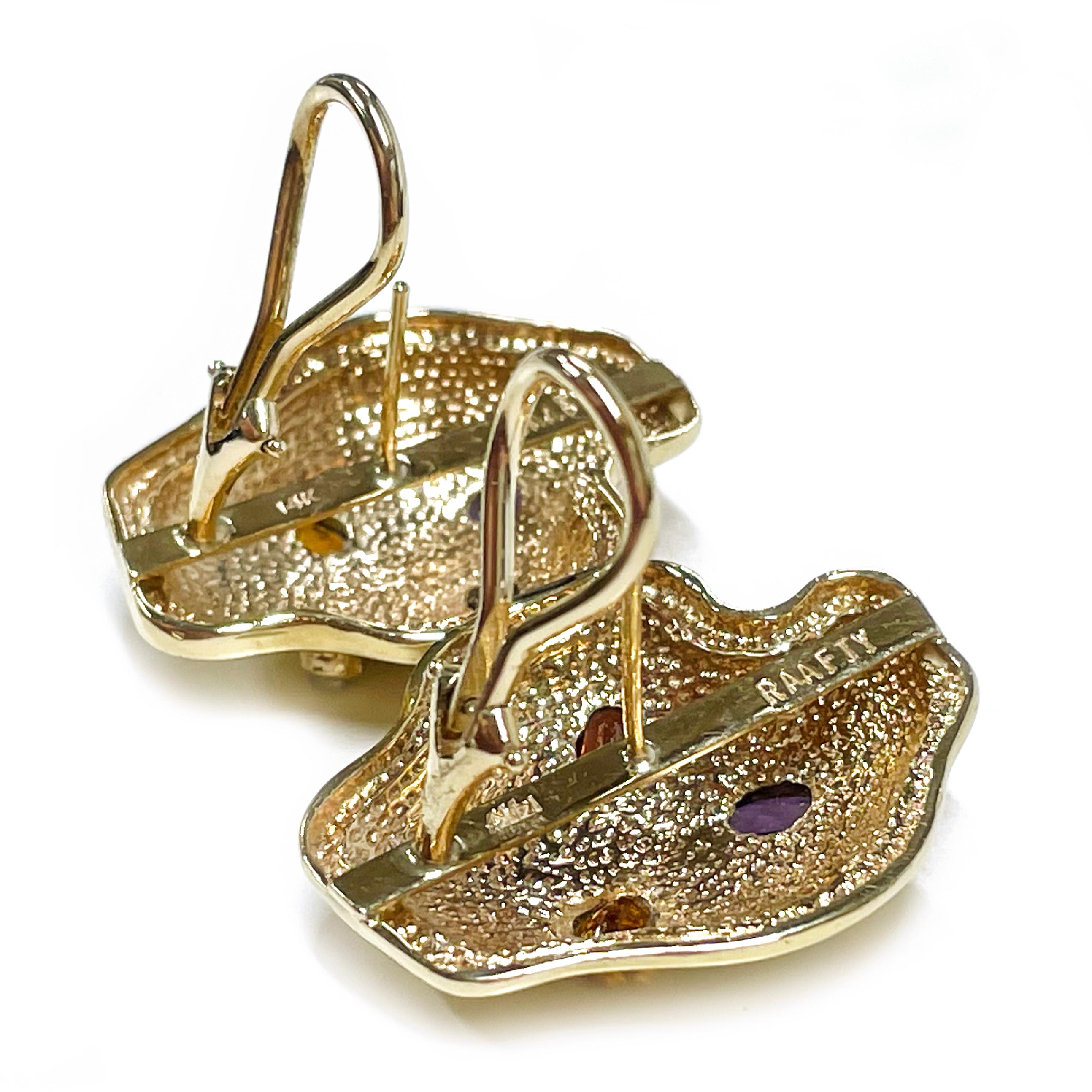 Raafty Pendientes de Oro Amarillo Amatista Granate Citrino Topacio Corte oval en venta