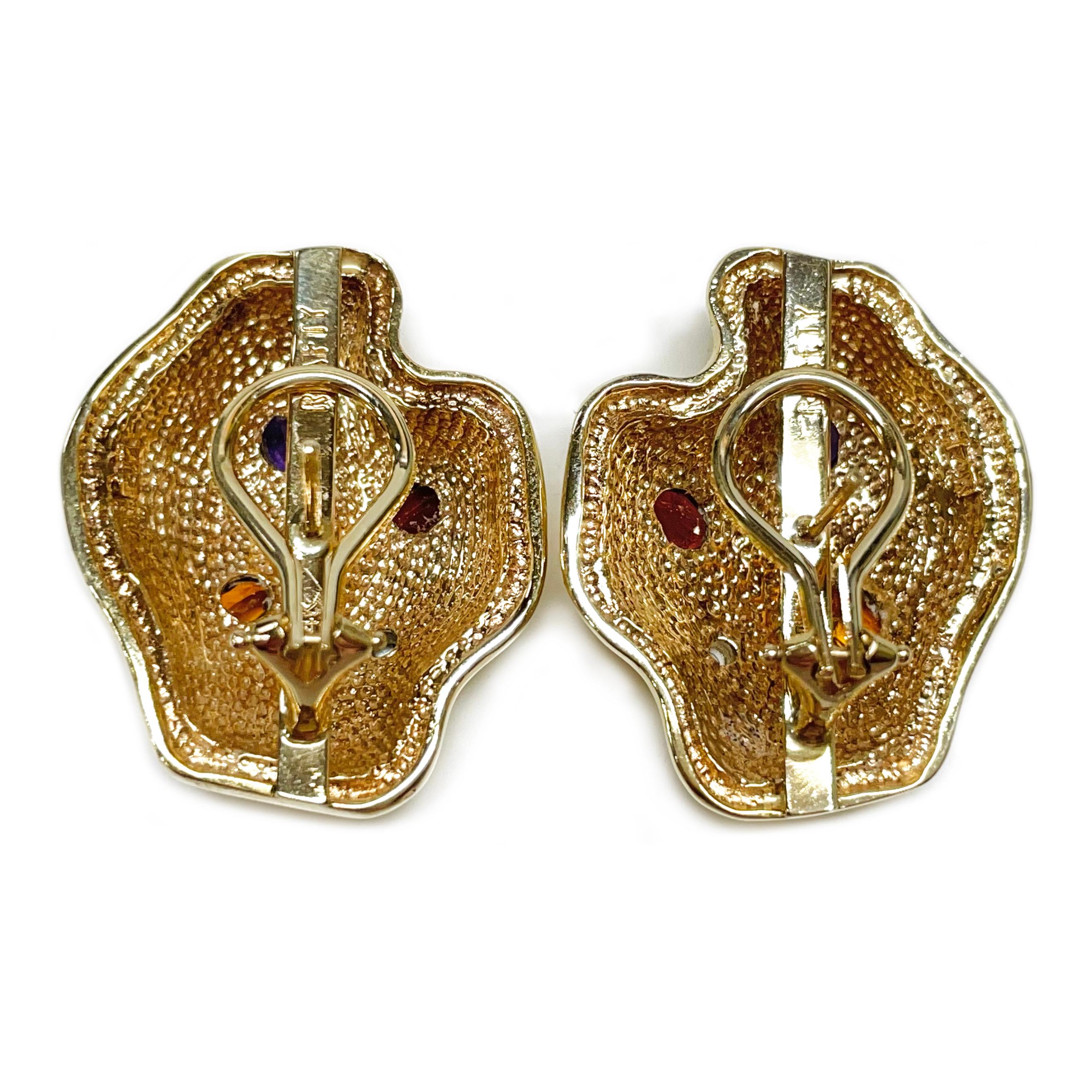 Raafty Pendientes de Oro Amarillo Amatista Granate Citrino Topacio en Bastante bueno estado para la venta en Palm Desert, CA