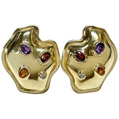 Boucles d'oreilles Raafty en or jaune, améthyste, grenat, citrine et topaze