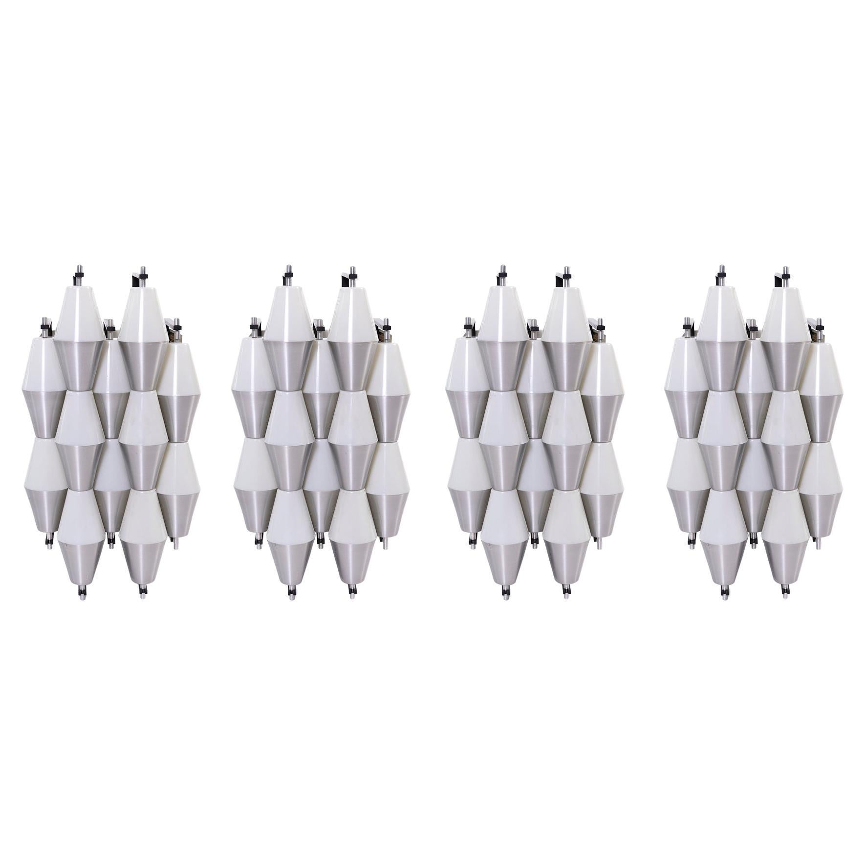 Scandinavian RAAK 1970's Sconces in White & Aluminum  For Sale