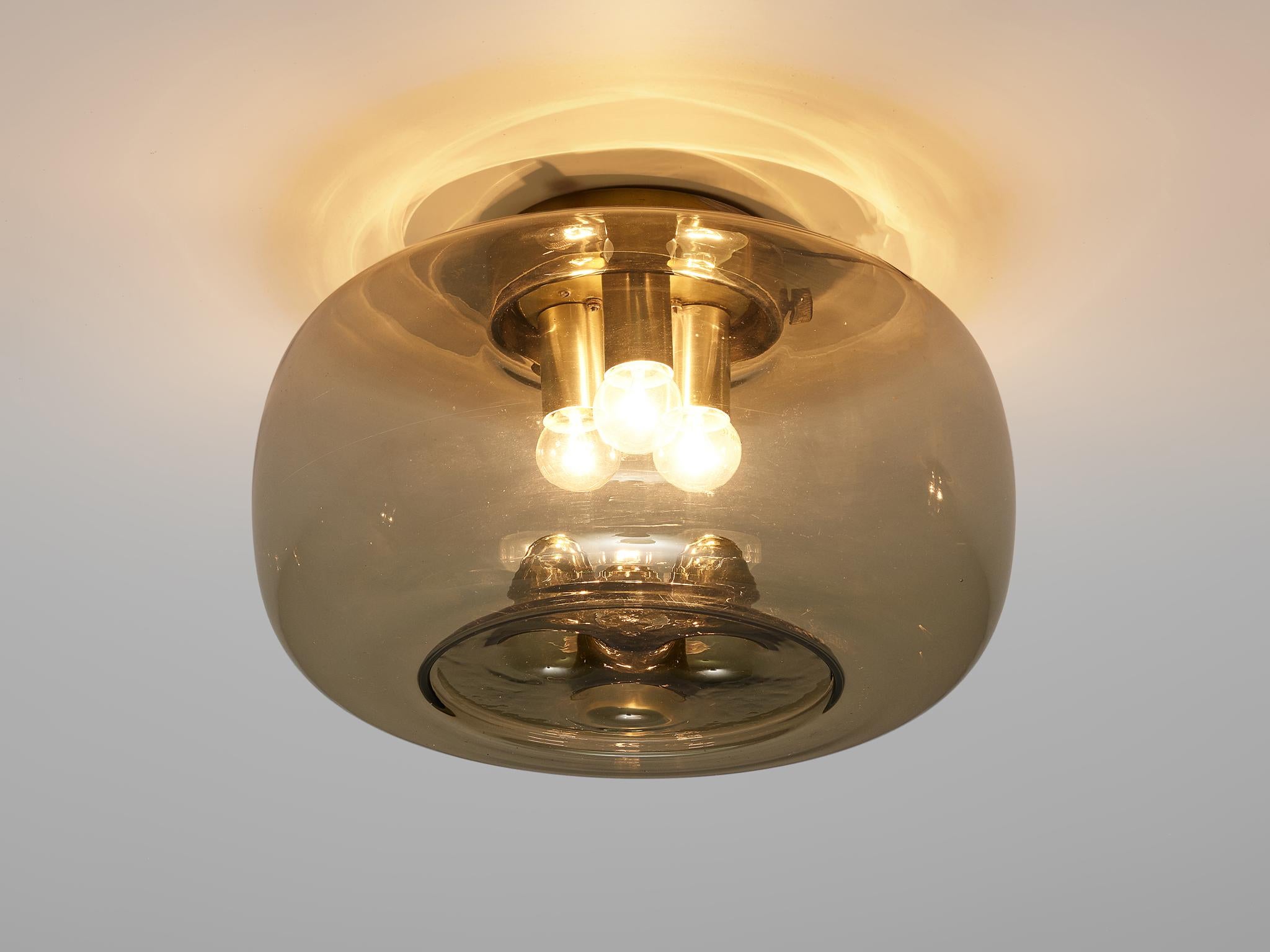Mid-Century Modern RAAK Amsterdam Ceiling Light in Smoked Glass and Brass
