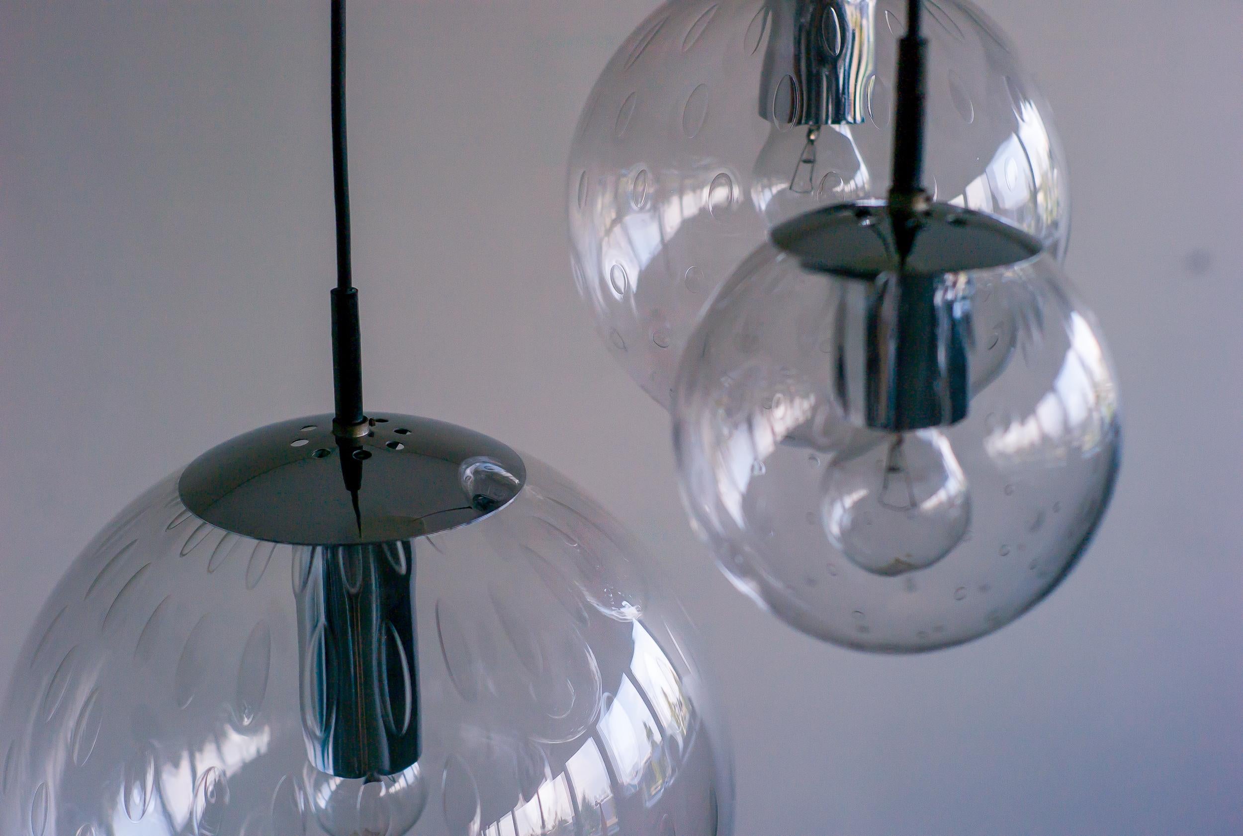 Mid-20th Century RAAK Amsterdam Chandelier with Three “Bubbles” Pendants — Mid-Century Design For Sale