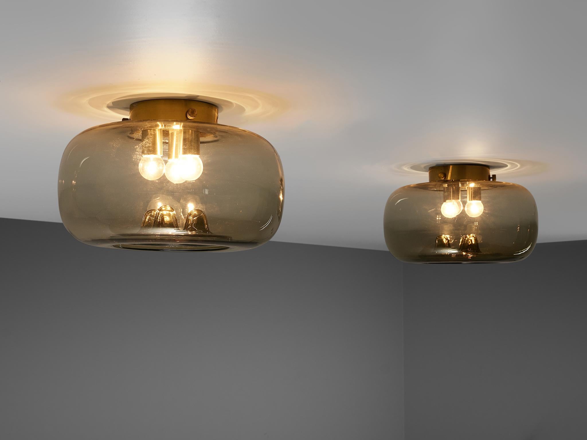 Mid-Century Modern RAAK Amsterdam Four Ceiling Lights in Smoked Glass and Brass