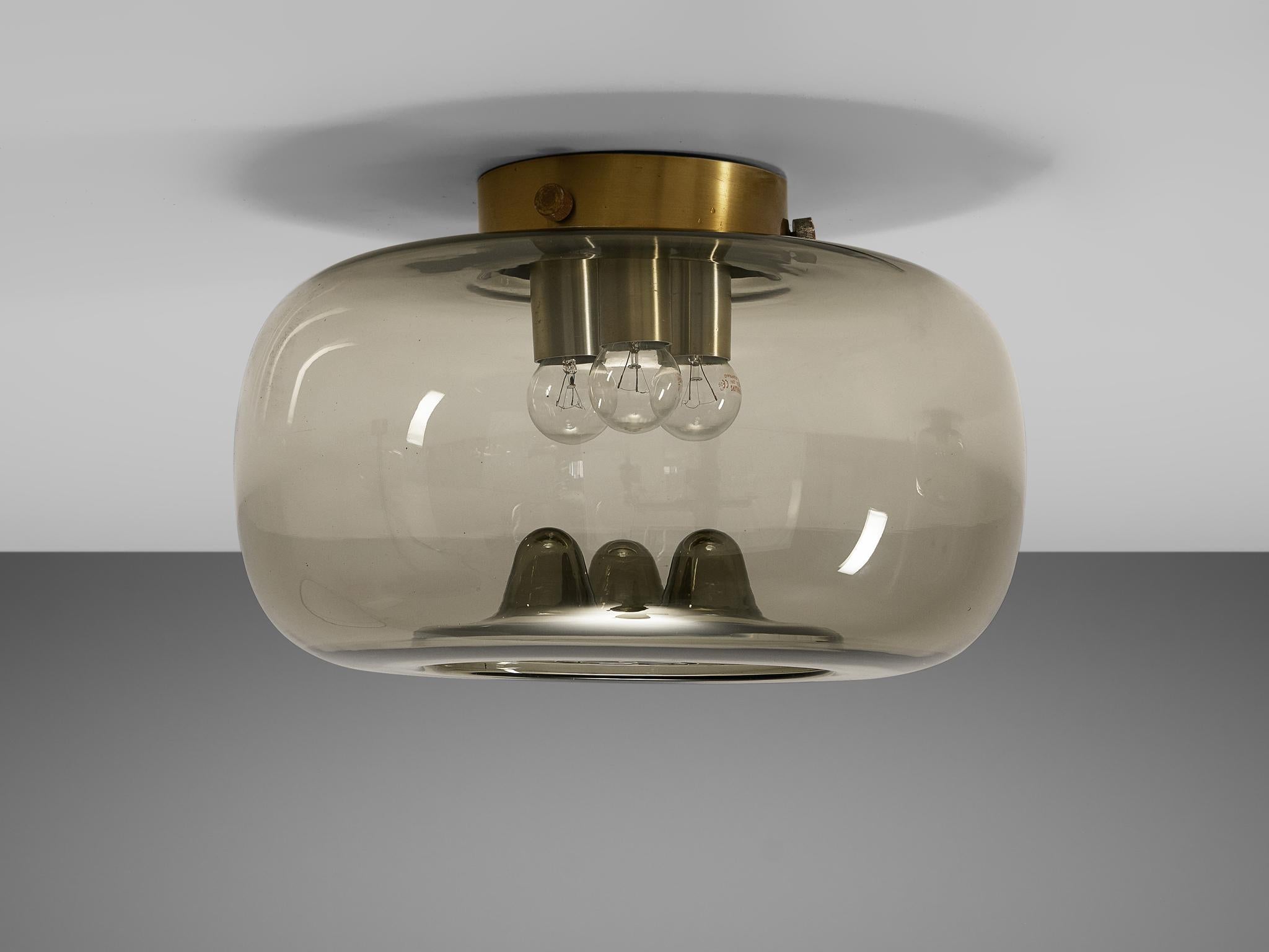 Late 20th Century RAAK Amsterdam Four Ceiling Lights in Smoked Glass and Brass
