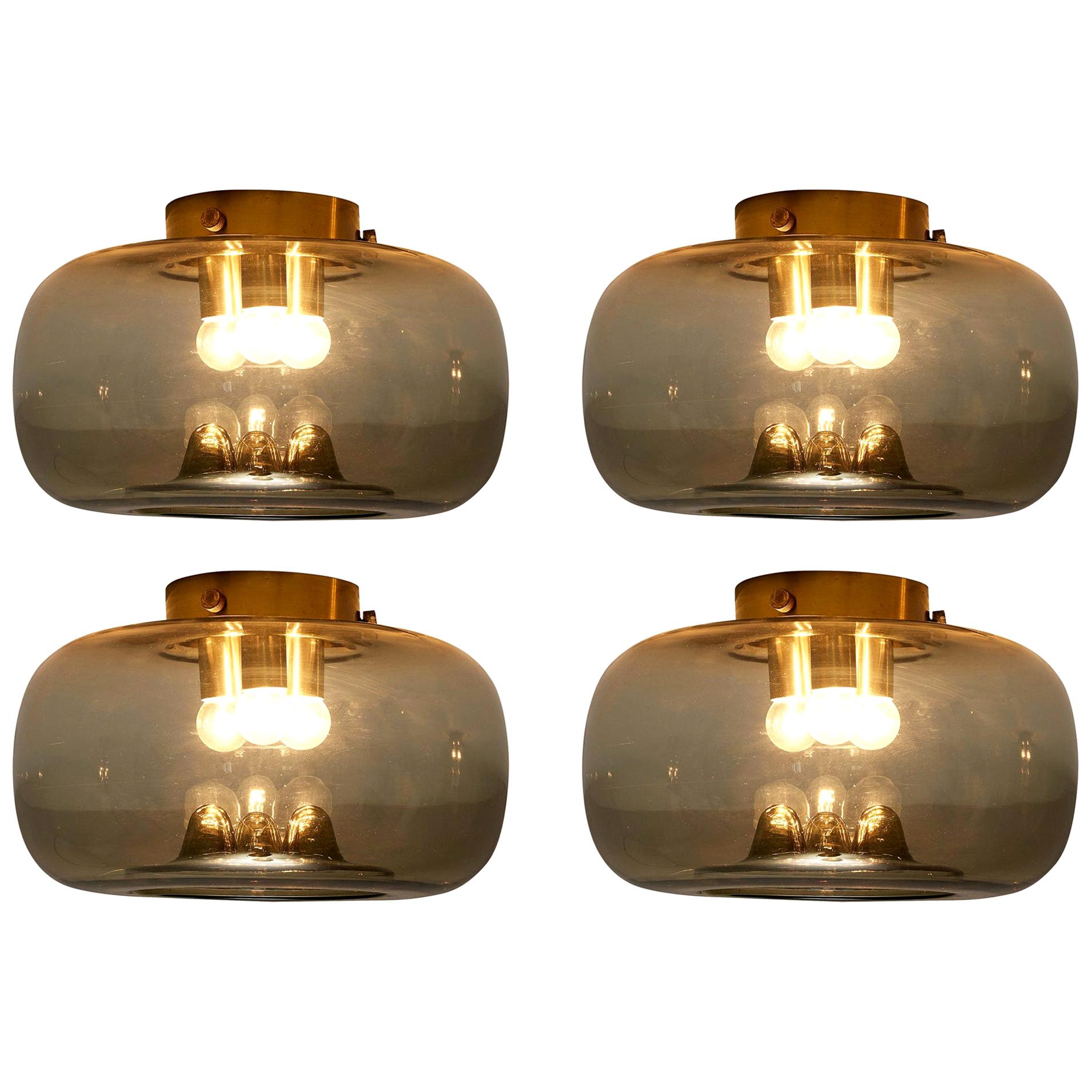 RAAK Amsterdam Four Ceiling Lights in Smoked Glass and Brass