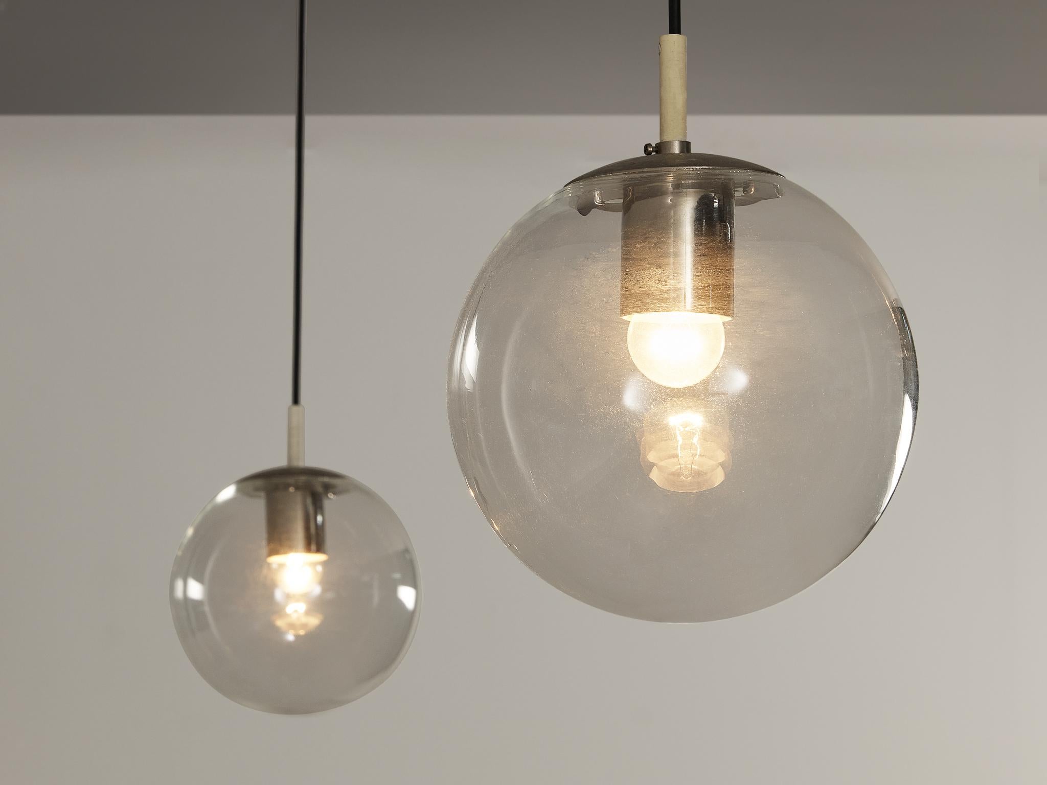 Mid-Century Modern RAAK Amsterdam Pendants with Clear Glass Orbs For Sale