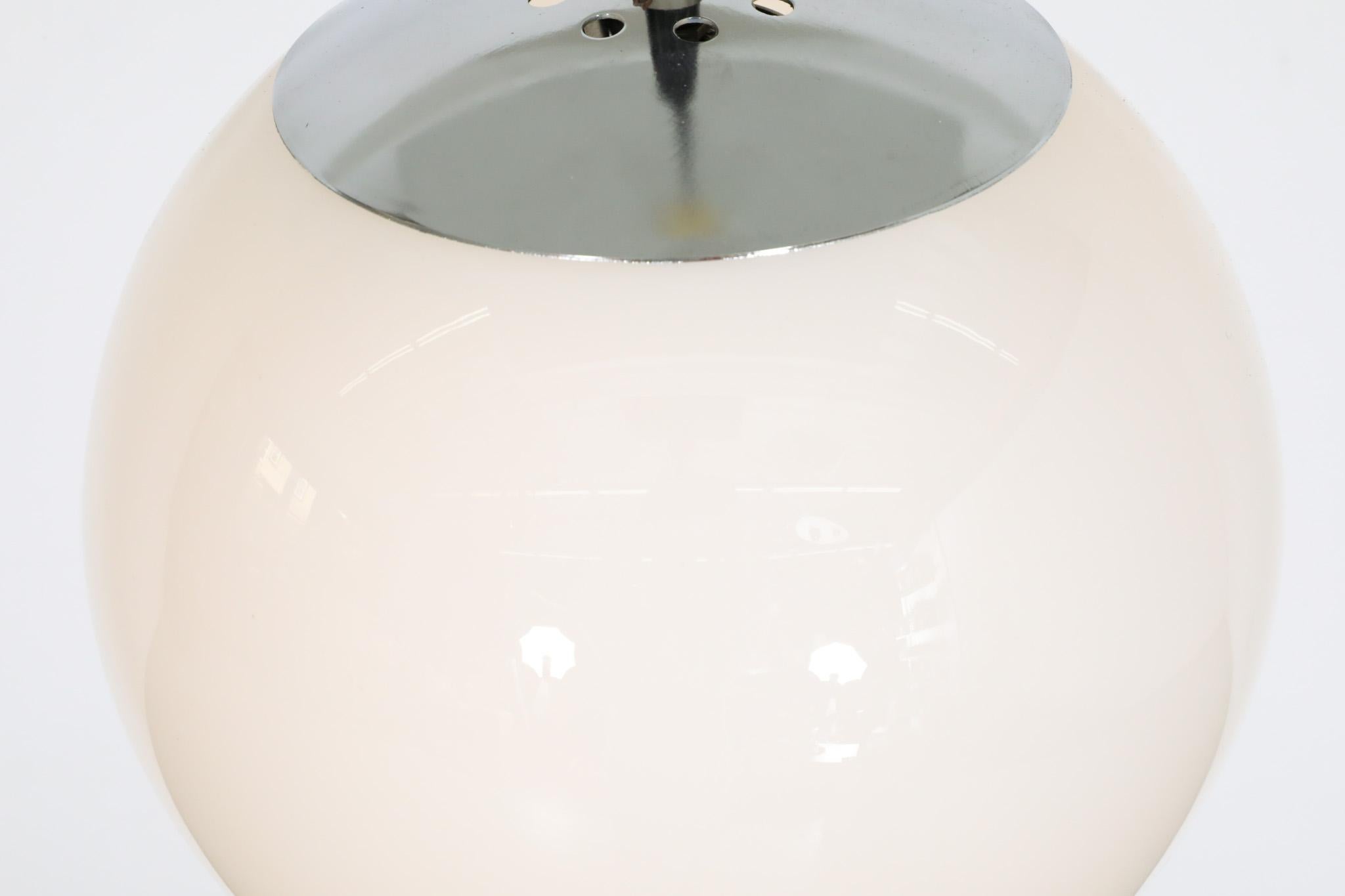 RAAK (attr) Opaline Glass Globe Pendant Lights with chrome hardware For Sale 5