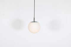 RAAK Attributed Opaline Glass Globe Pendant Lights with Chrome Hardware