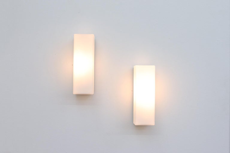 RAAK Attr. Rectangle Milk Glass Block Sconces In Good Condition For Sale In Los Angeles, CA