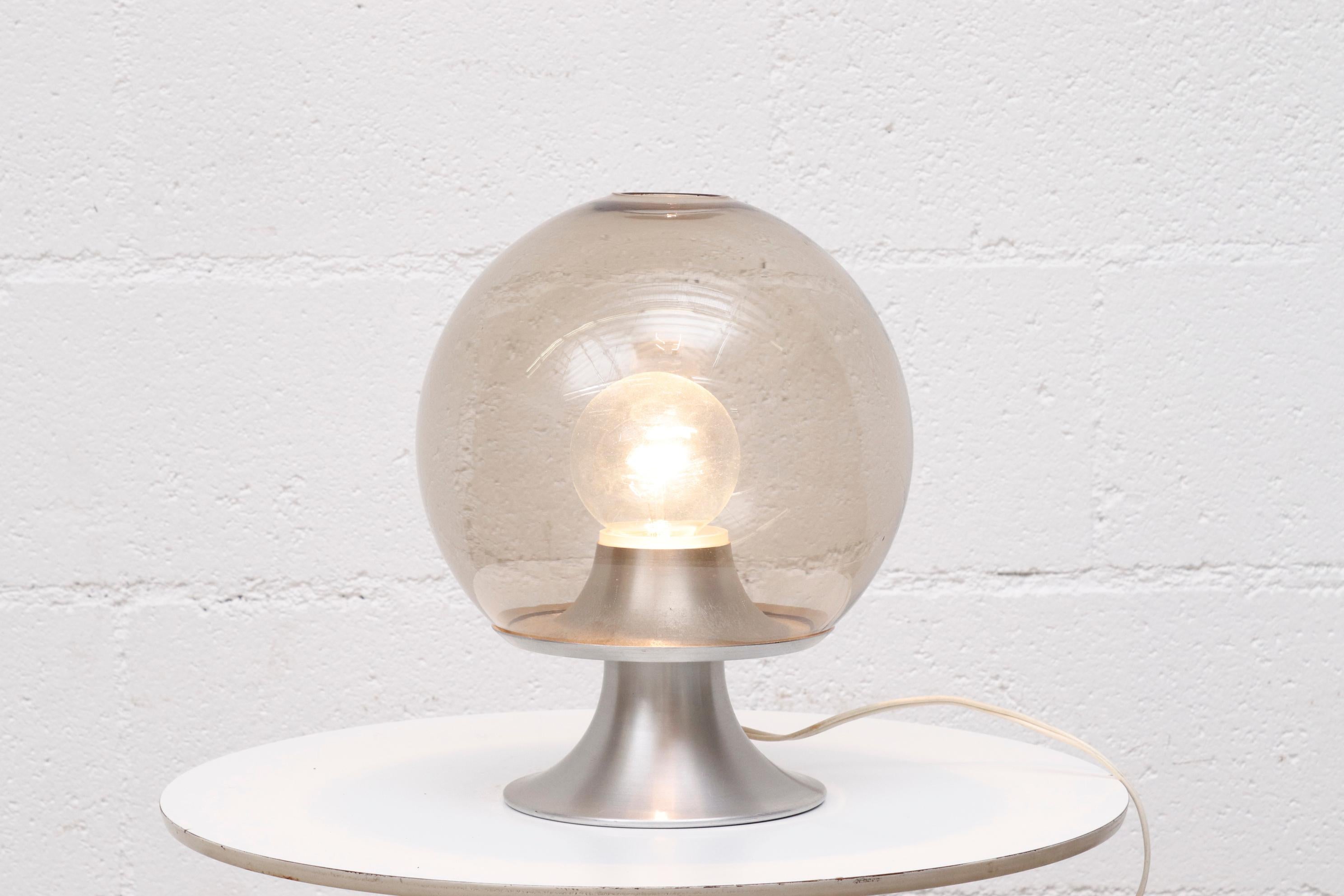 Mid-Century Modern Raak Blown Smoked Glass Globe Table Lamp