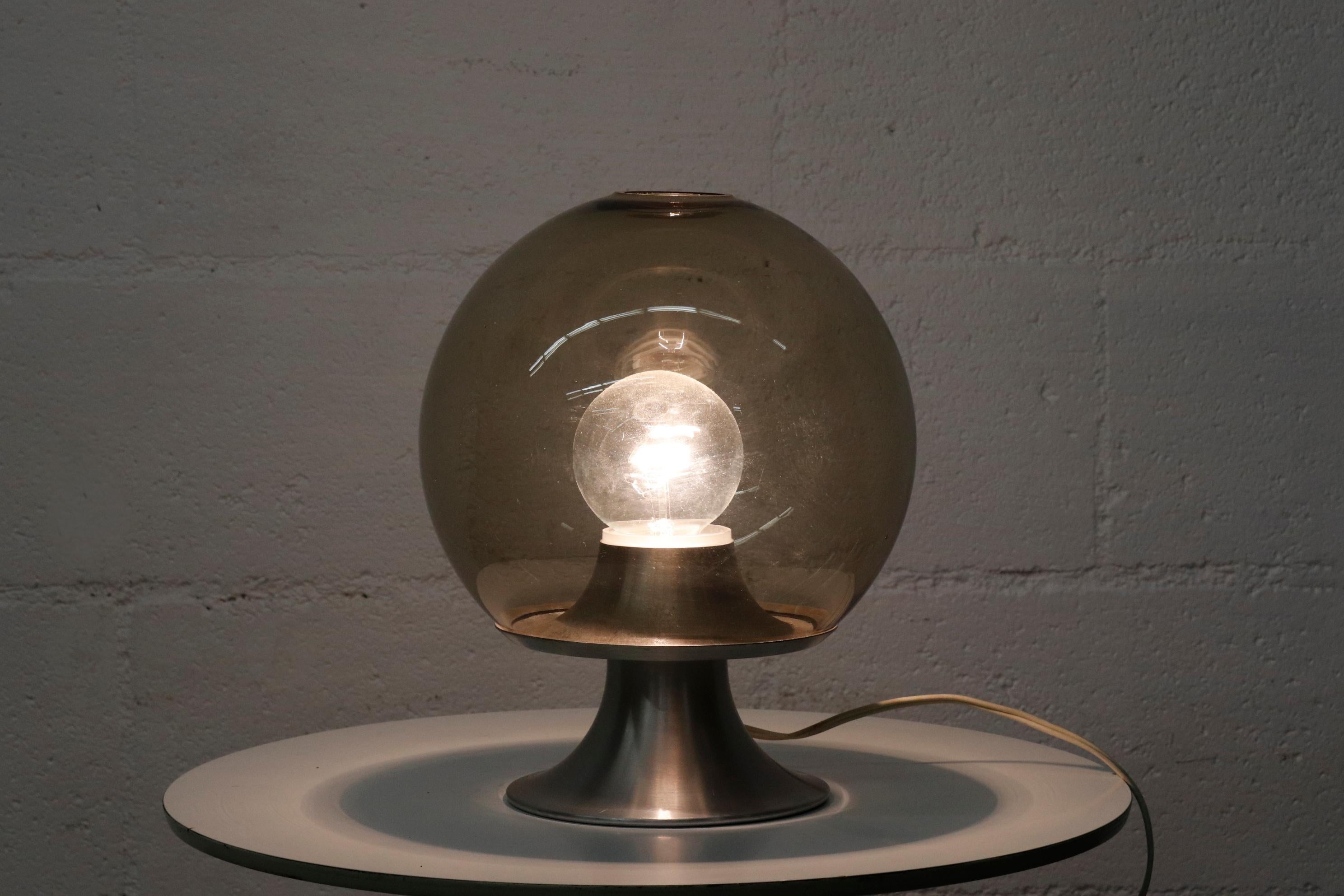 Dutch Raak Blown Smoked Glass Globe Table Lamp