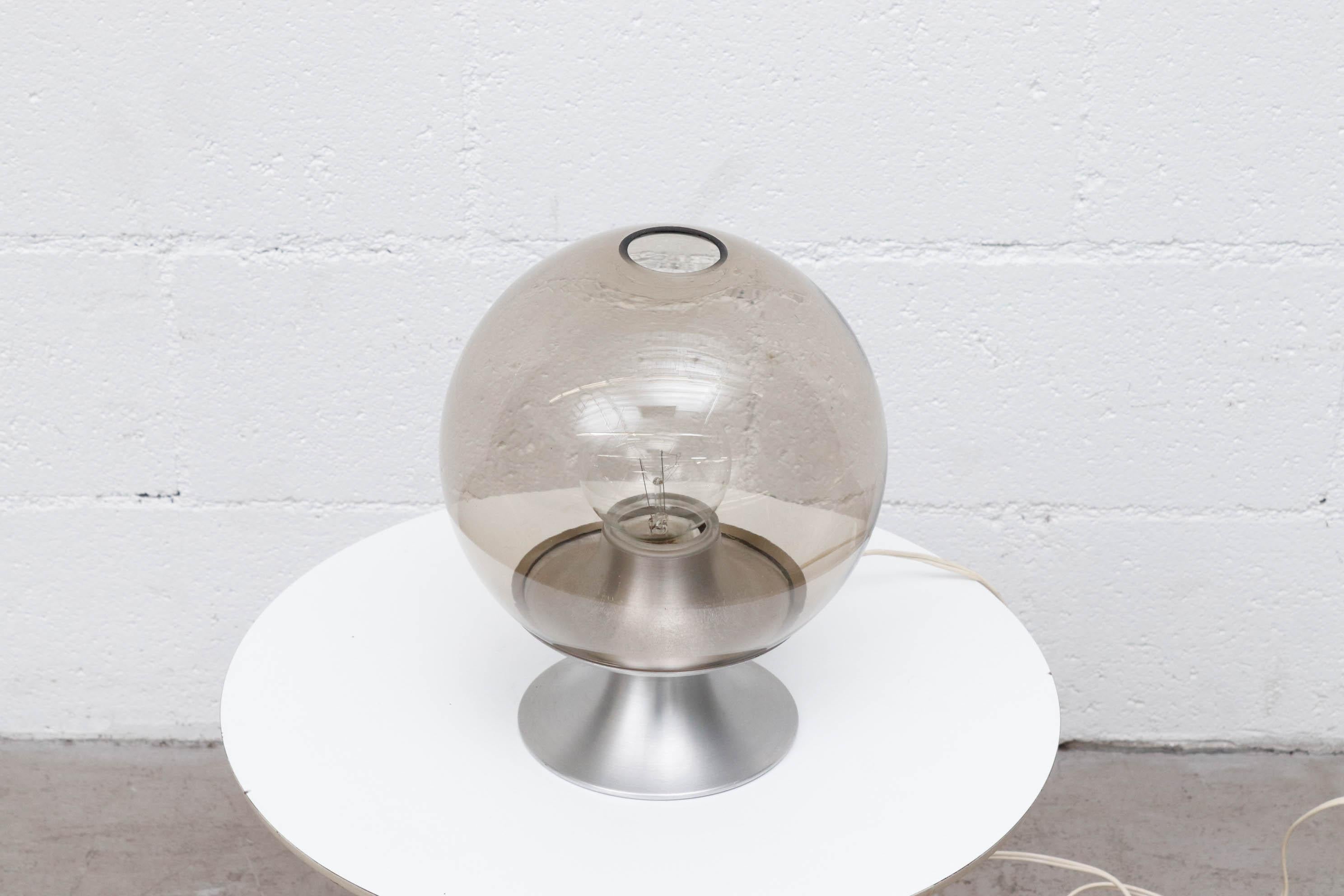Raak Blown Smoked Glass Globe Table Lamp In Good Condition In Los Angeles, CA
