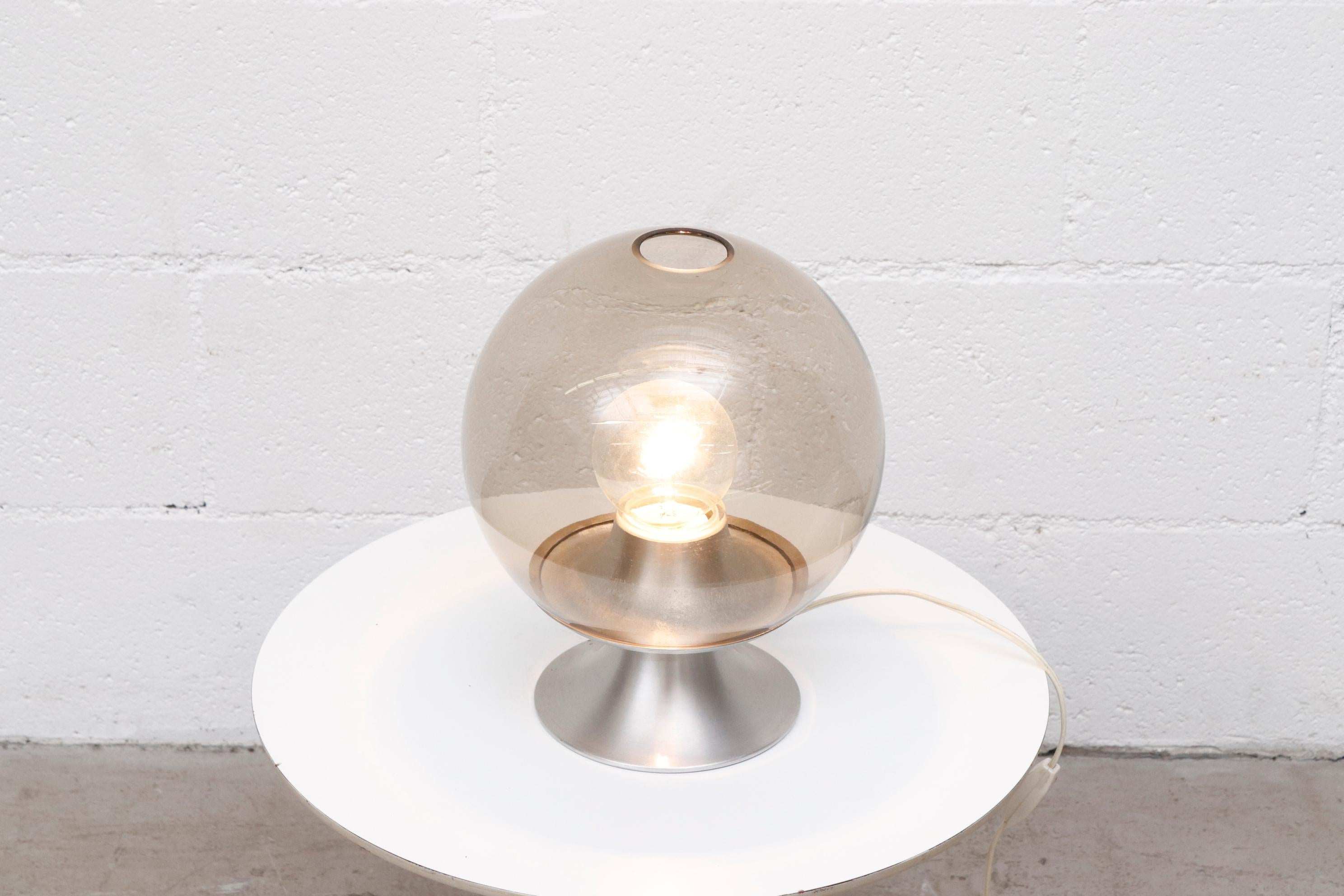 Late 20th Century Raak Blown Smoked Glass Globe Table Lamp