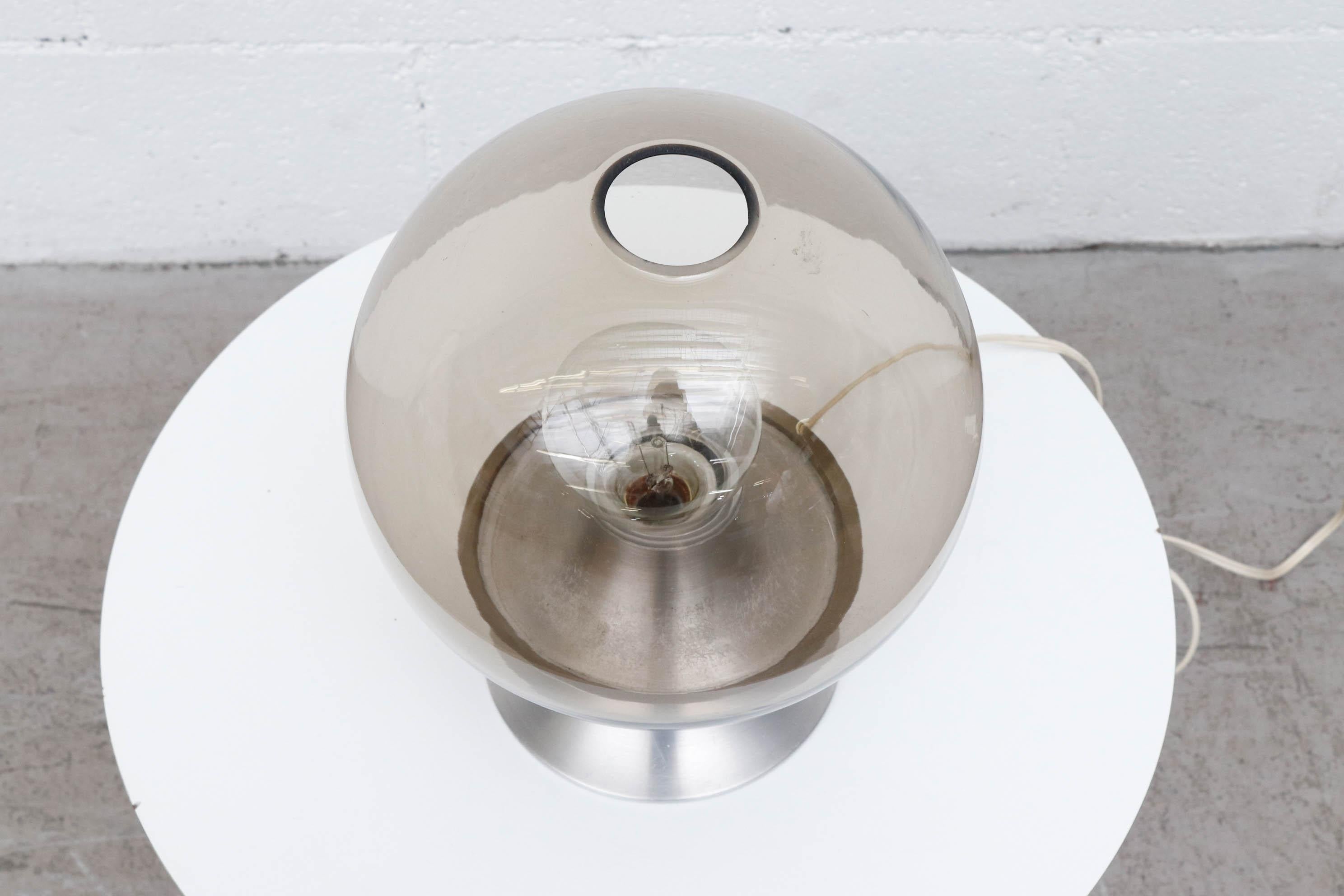 Metal Raak Blown Smoked Glass Globe Table Lamp