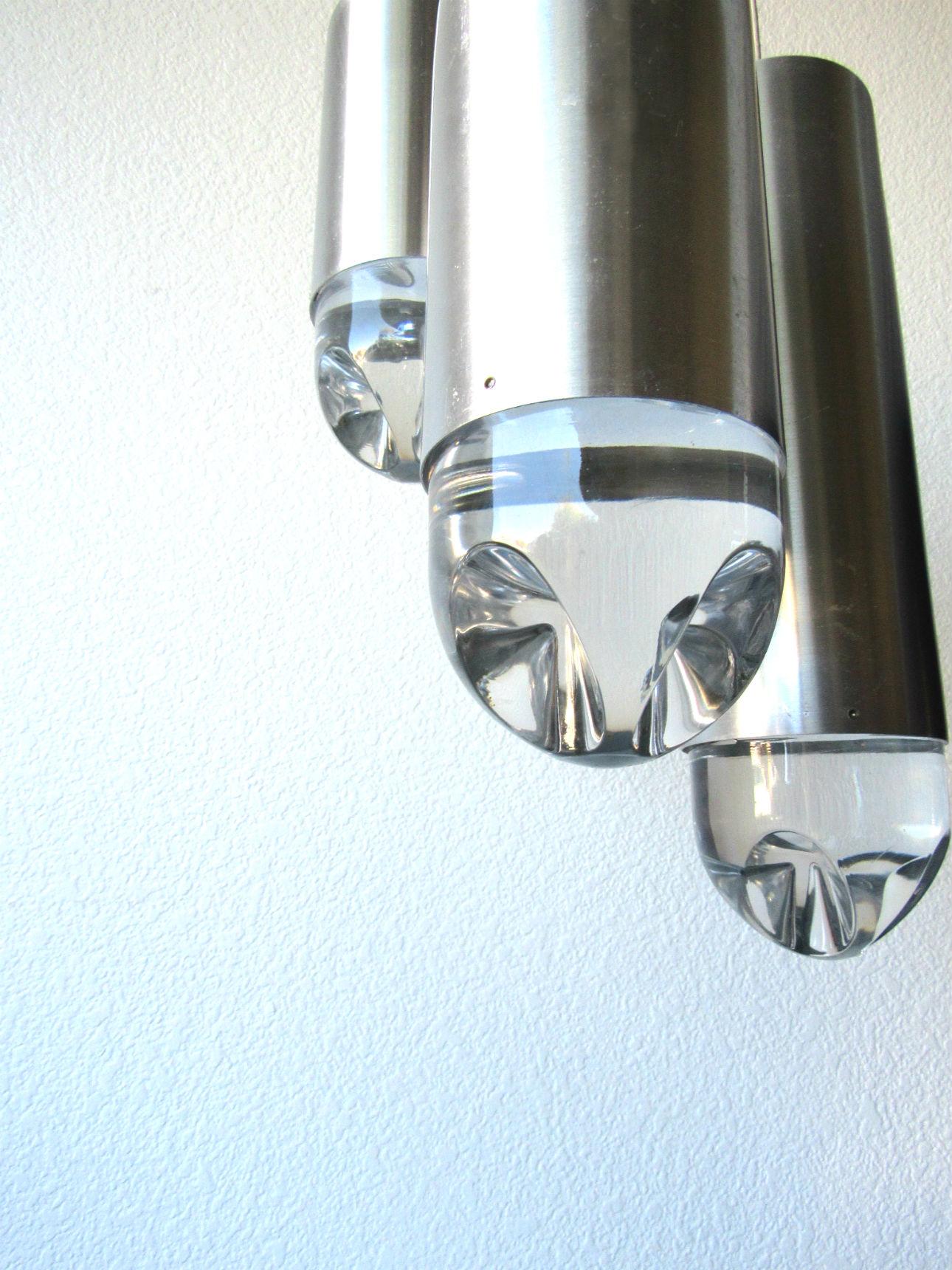 Mid-Century Modern RAAK Brushed Aluminum and Crystal Glass Chandelier, Netherlands, 1960s For Sale
