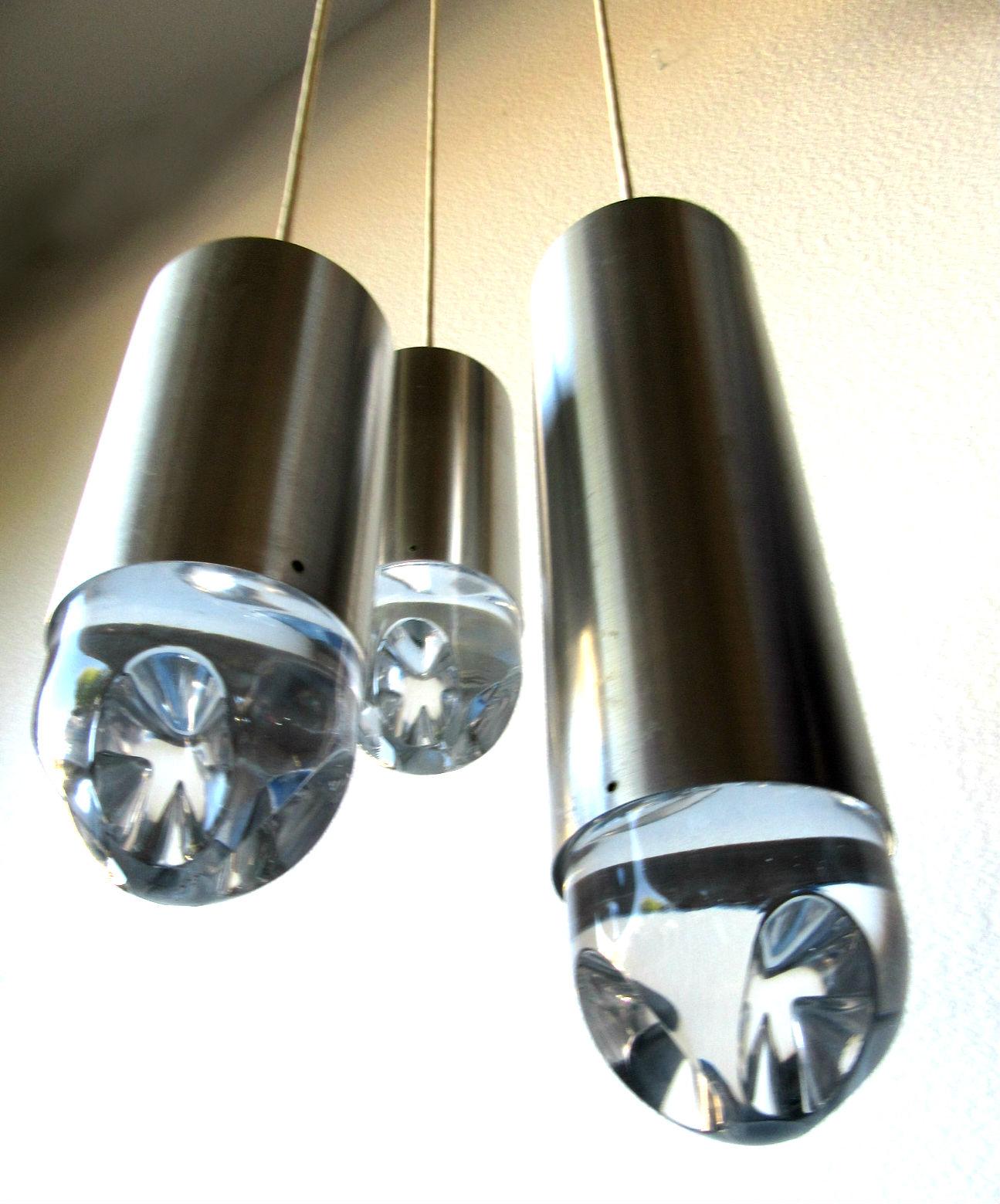 RAAK Brushed Aluminum and Crystal Glass Chandelier, Netherlands, 1960s In Good Condition For Sale In Surprise, AZ