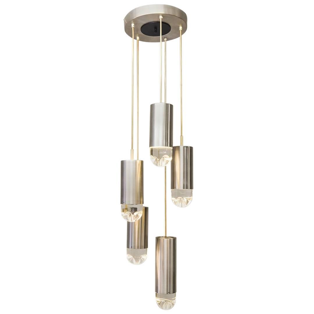 RAAK Brushed Steel and Glass Chandelier, 1960s For Sale