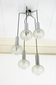RAAK Cascade Chandelier in Textured Glass and Chromed Steel, 1960's