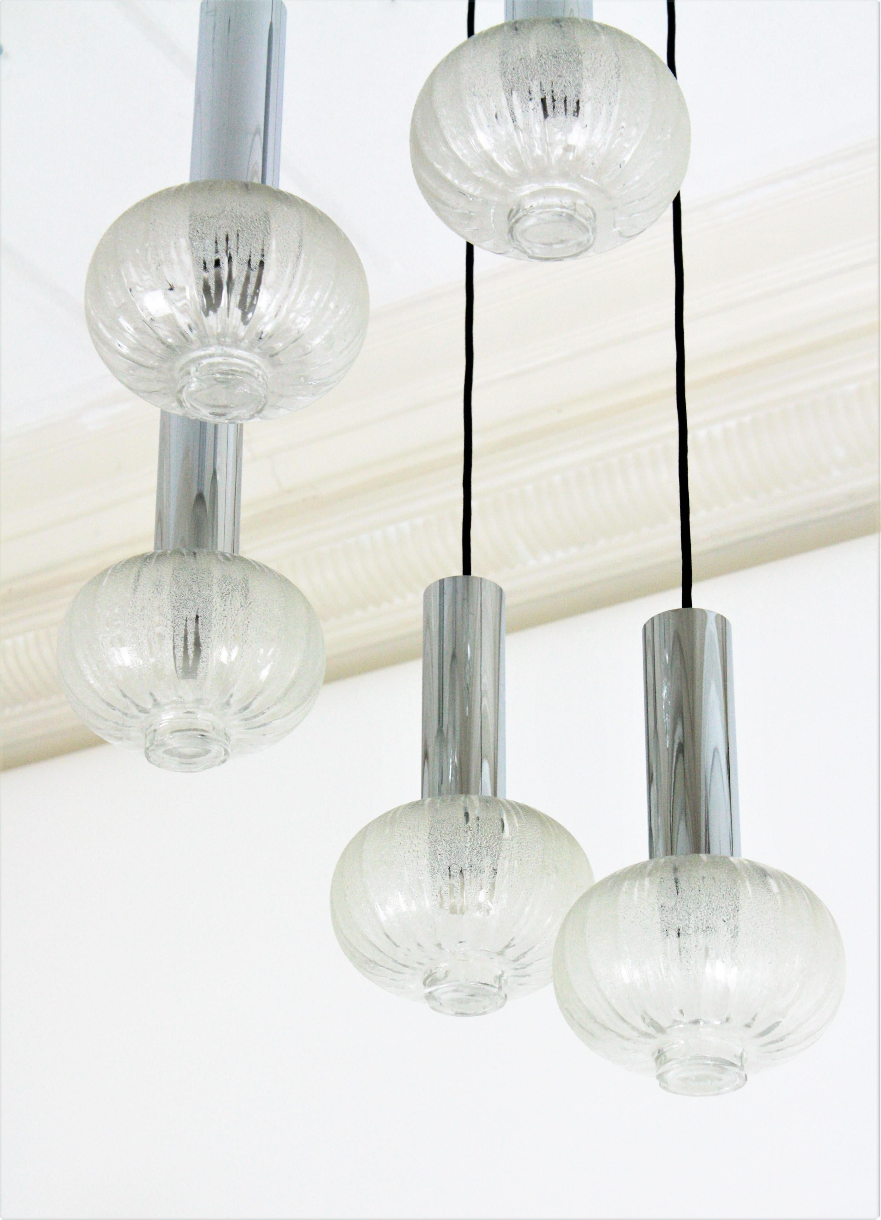 Mid-Century Modern RAAK Cascade Chandelier, Glass and Chromed Steel For Sale