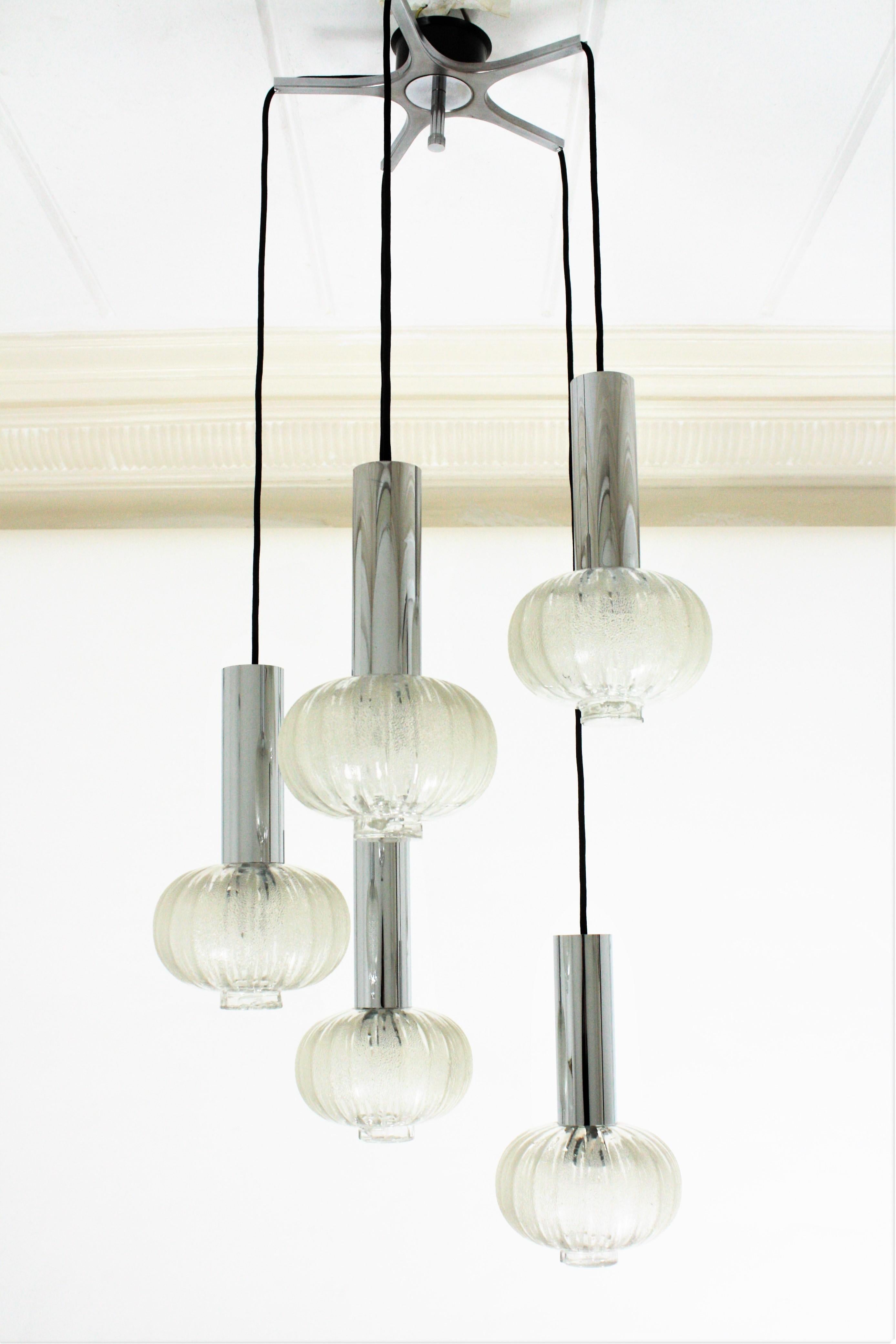 RAAK Cascade Chandelier, Glass and Chromed Steel In Good Condition For Sale In Barcelona, ES