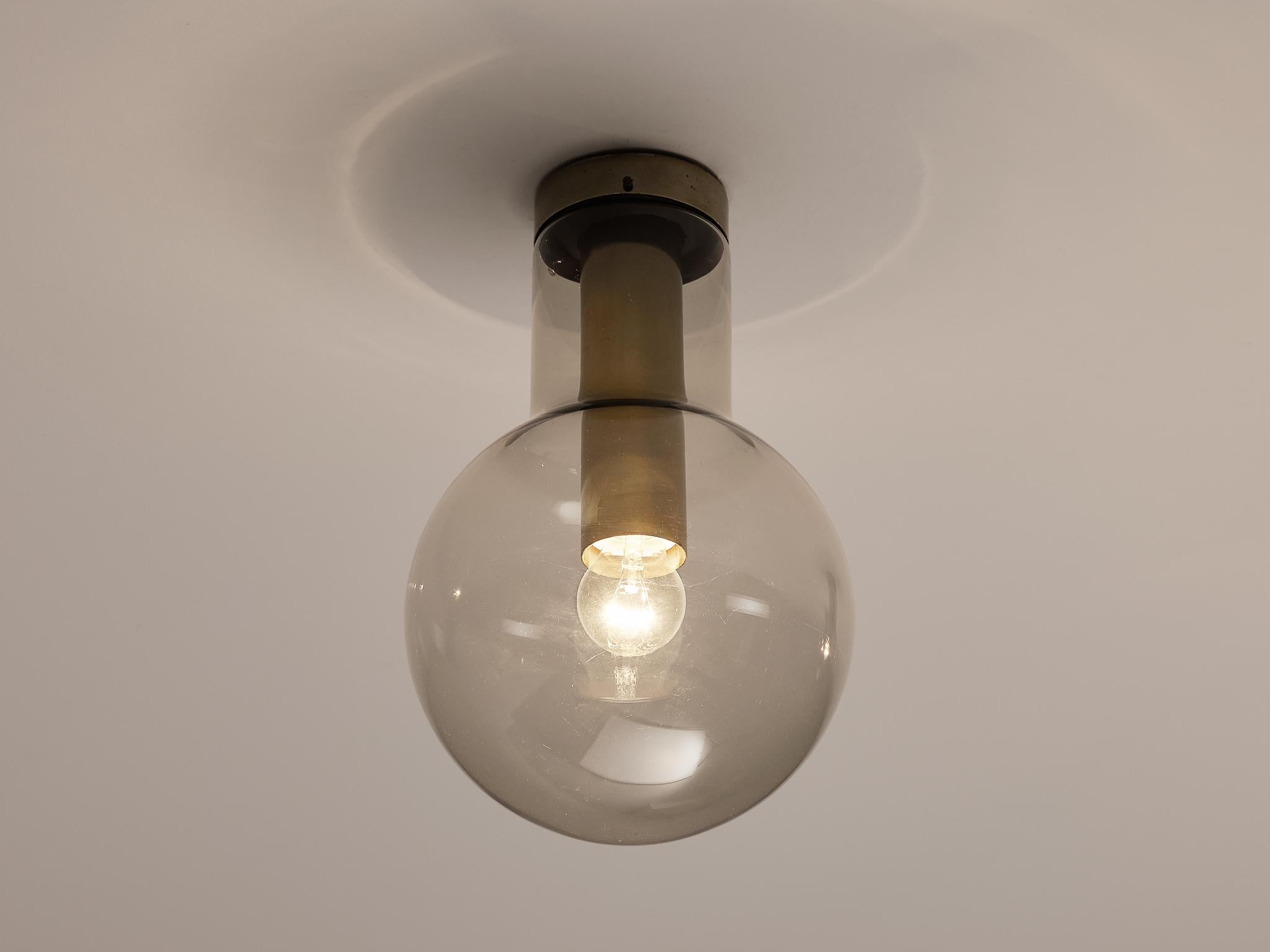 Mid-Century Modern RAAK Ceiling Lights 'Maxi-Light Bulb' in Smoked Glass and Brass For Sale