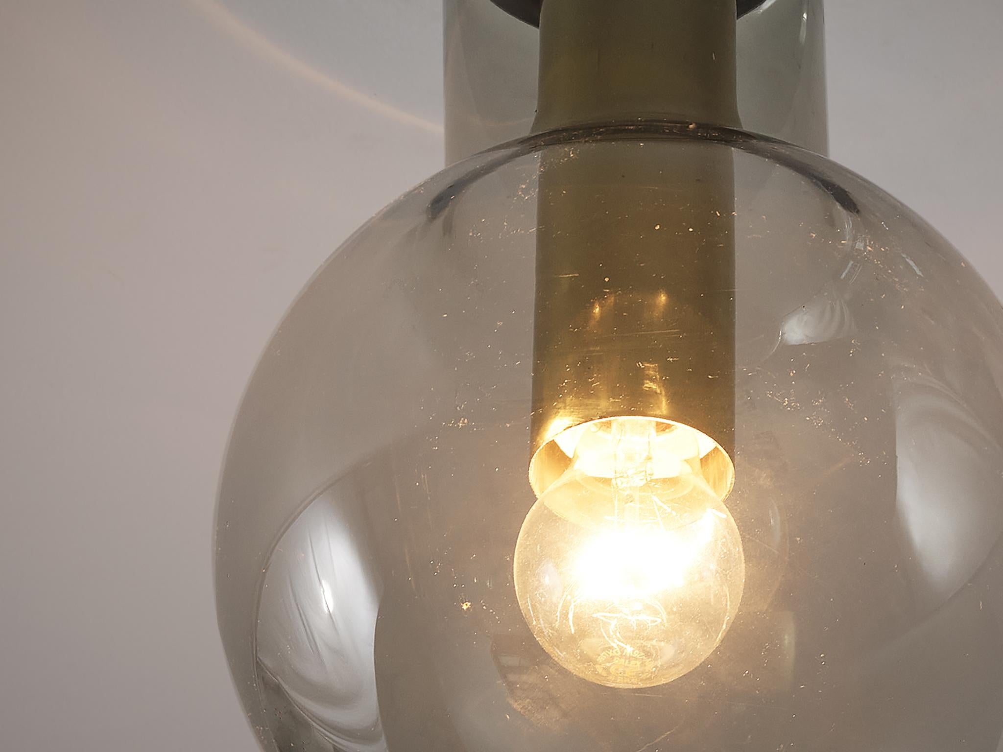 Mid-Century Modern RAAK Ceiling Lights 'Maxi-Light Bulb' in Smoked Glass and Brass For Sale