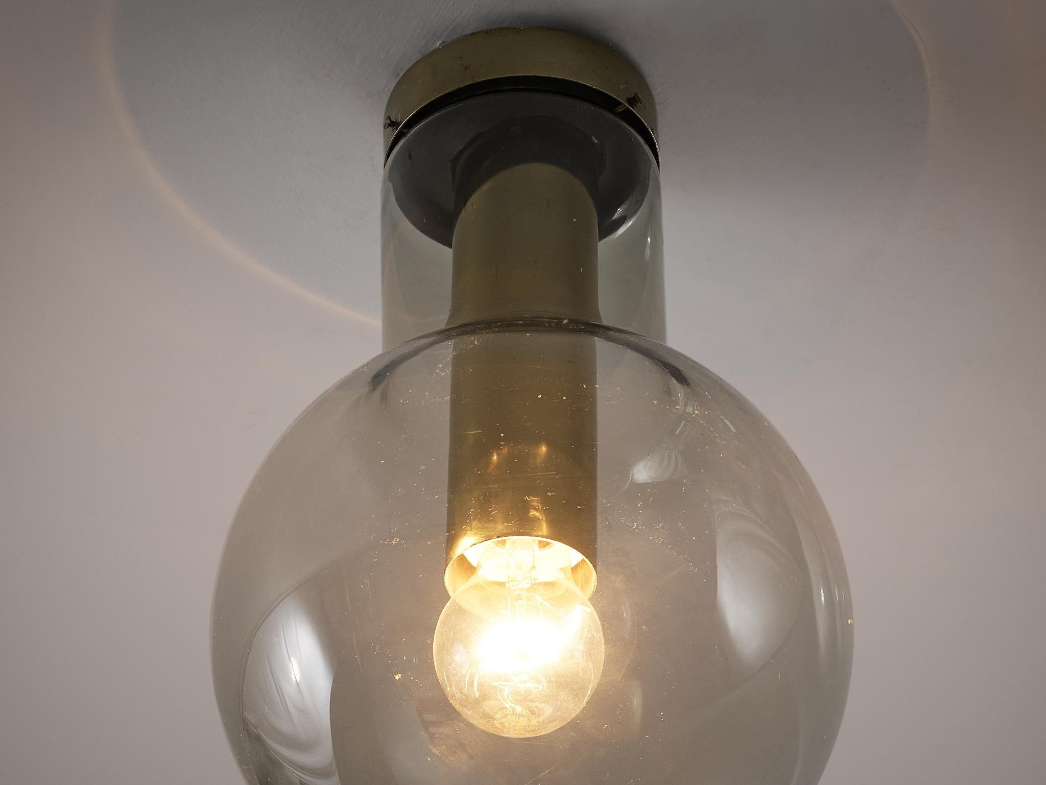 Dutch RAAK Ceiling Lights 'Maxi-Light Bulb' in Smoked Glass and Brass  For Sale