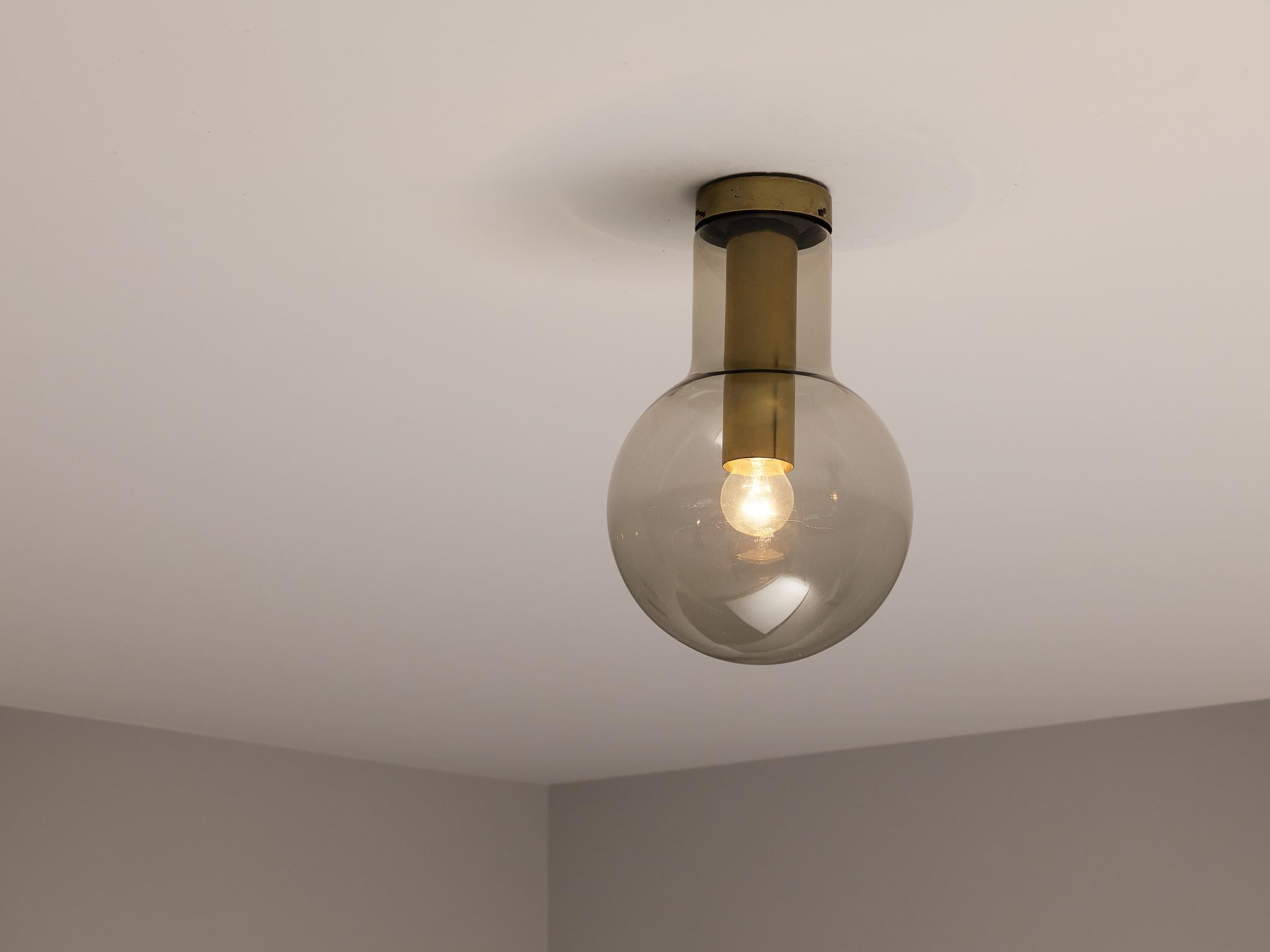 Dutch RAAK Ceiling Lights 'Maxi-Light Bulb' in Smoked Glass and Brass For Sale