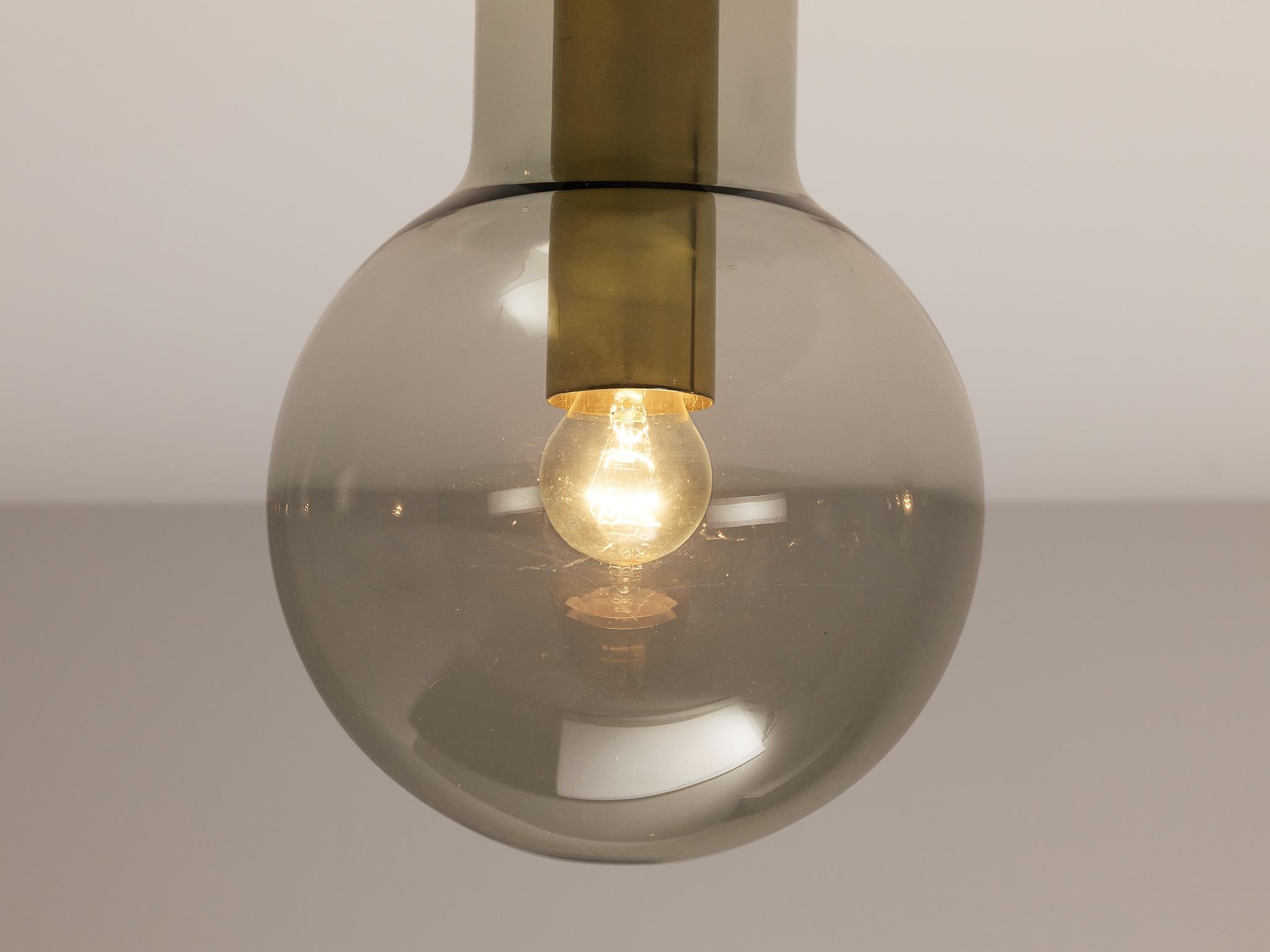 Mid-20th Century RAAK Ceiling Lights 'Maxi-Light Bulb' in Smoked Glass and Brass For Sale