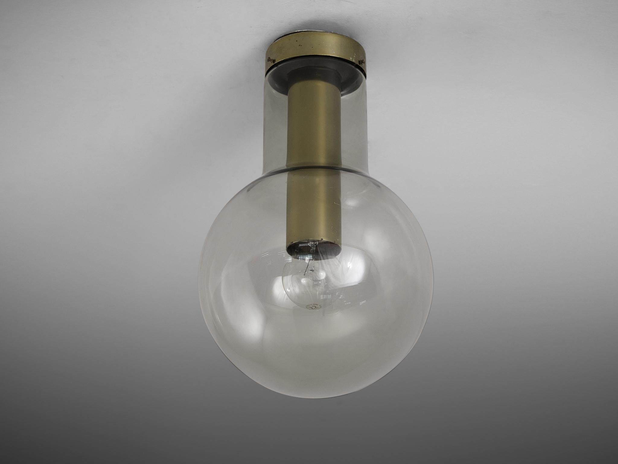 RAAK Ceiling Lights 'Maxi-Light Bulb' in Smoked Glass and Brass For Sale 1