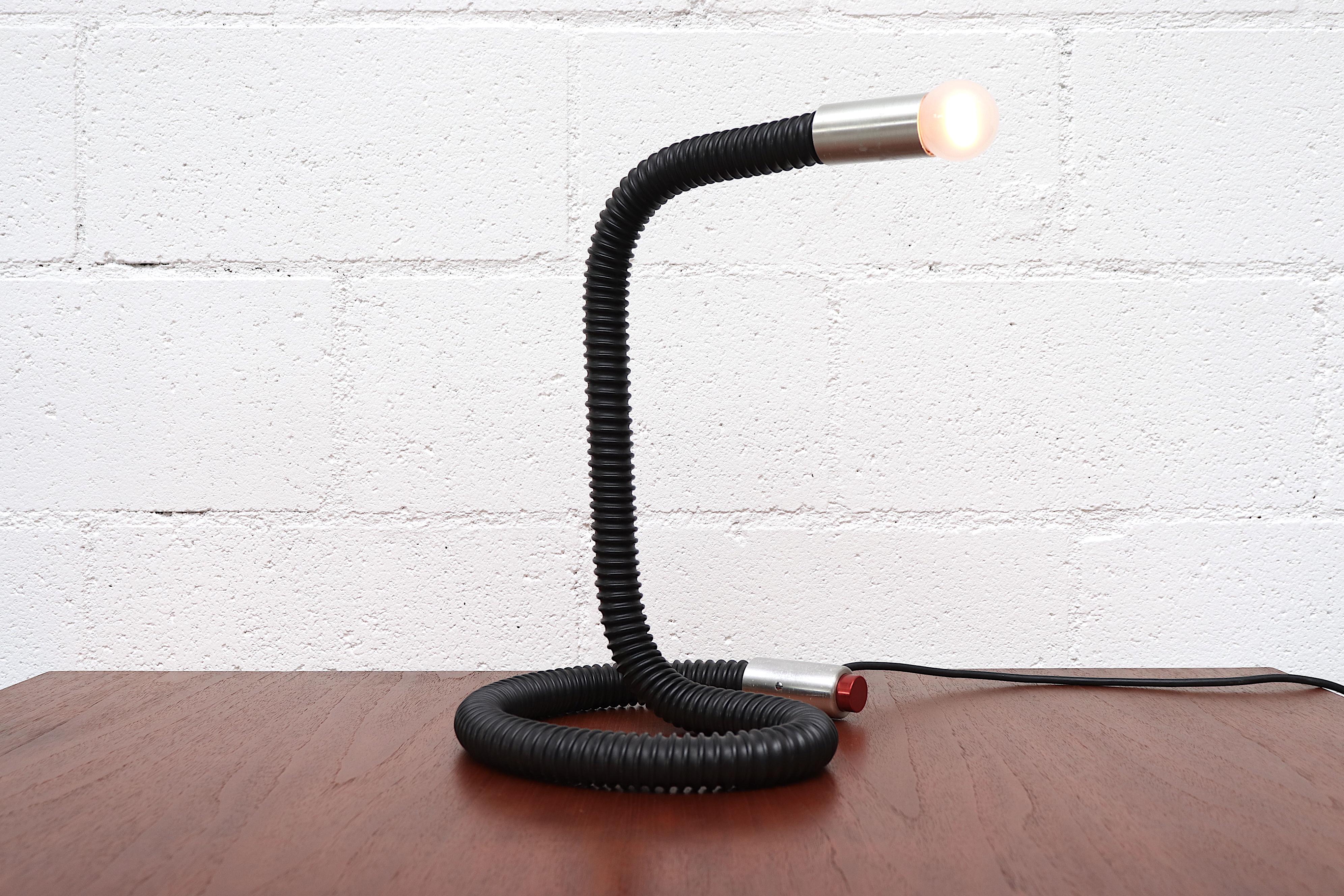 Mid-Century Modern RAAK Cobra Black Table Desk Lamp with Red Crome and Red Button For Sale