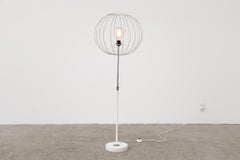 Raak Height Adjustable Floor Lamp, White Wire Globe Shade, Ceramic Base & Chrome
