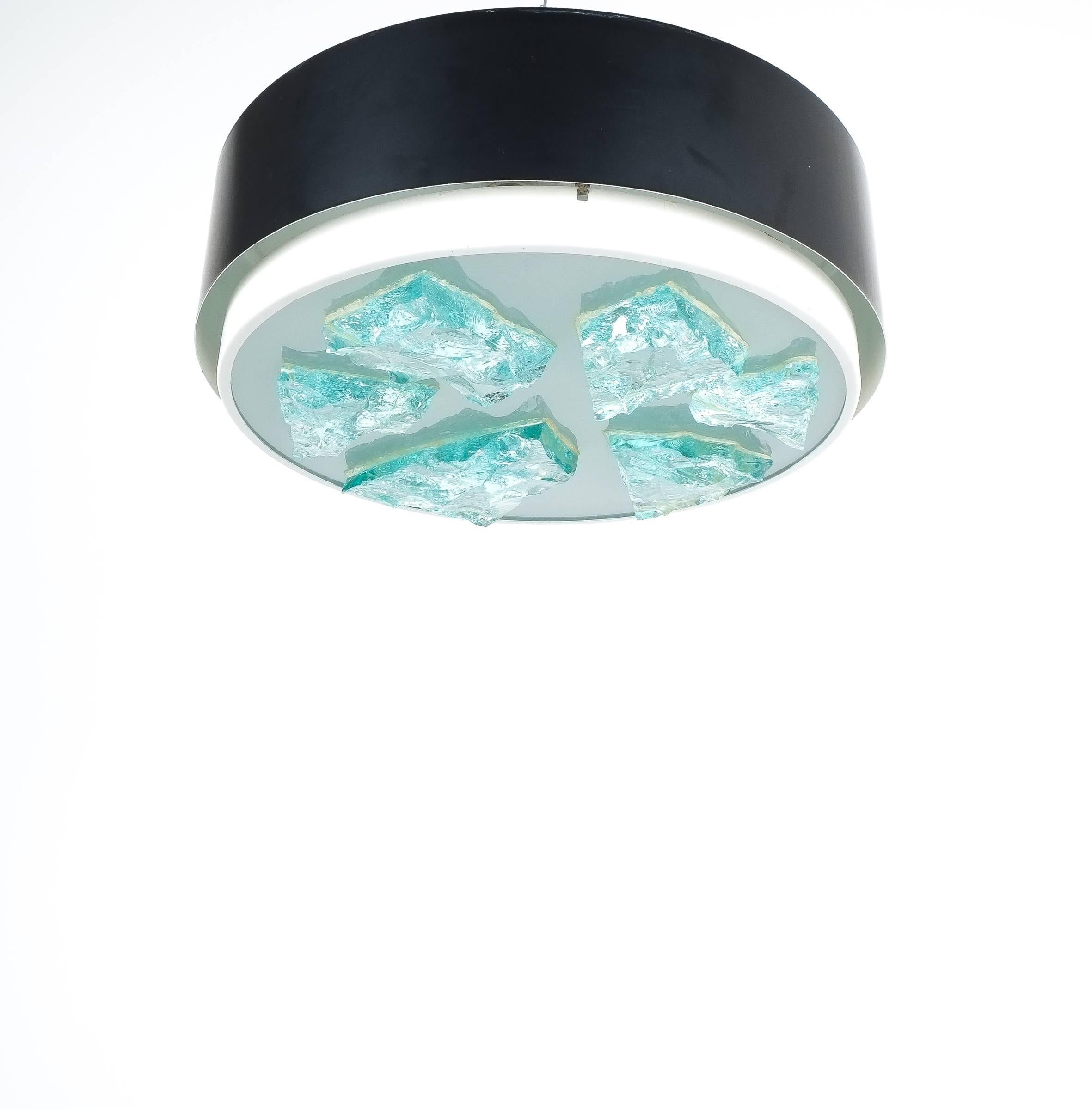 RAAK glass flush mount lamp style Fontana Arte, 1960. Excellent condition, no damages to the glass, refurbished, rewired with a diameter of 14.56
