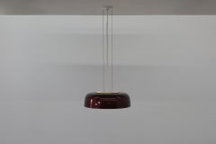 Raak Model B-1010 Pendant Light with Burgundy Glazed Glass Dome Shade, 1968