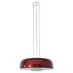 Raak Model B-1010 Pendant Light with Burgundy Glazed Glass Dome Shade, 1968