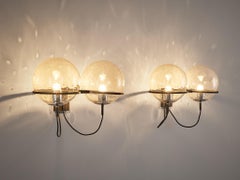 RAAK Pair of Wall Lights in Chrome and Structured Glass