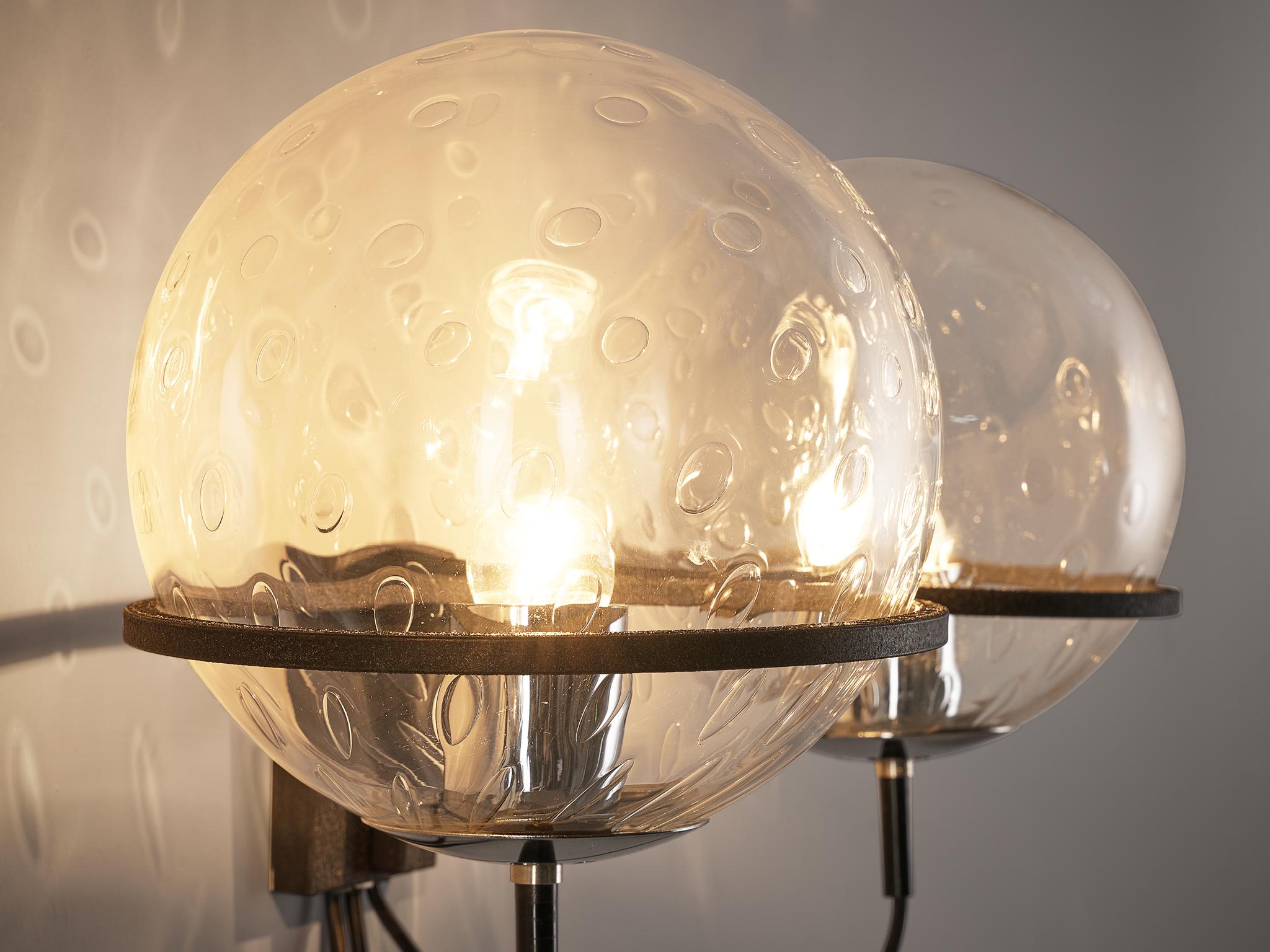 Mid-Century Modern RAAK Pair of Wall Lights in Chrome and Structured Glass For Sale