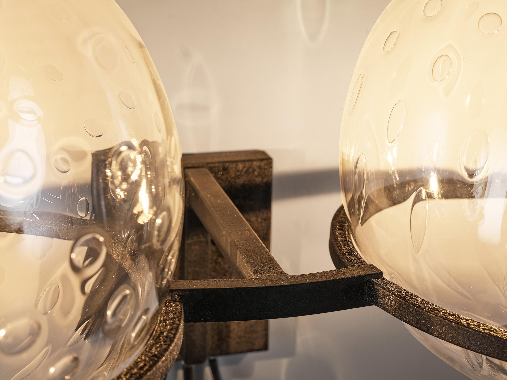 Late 20th Century RAAK Pair of Wall Lights in Chrome and Structured Glass For Sale