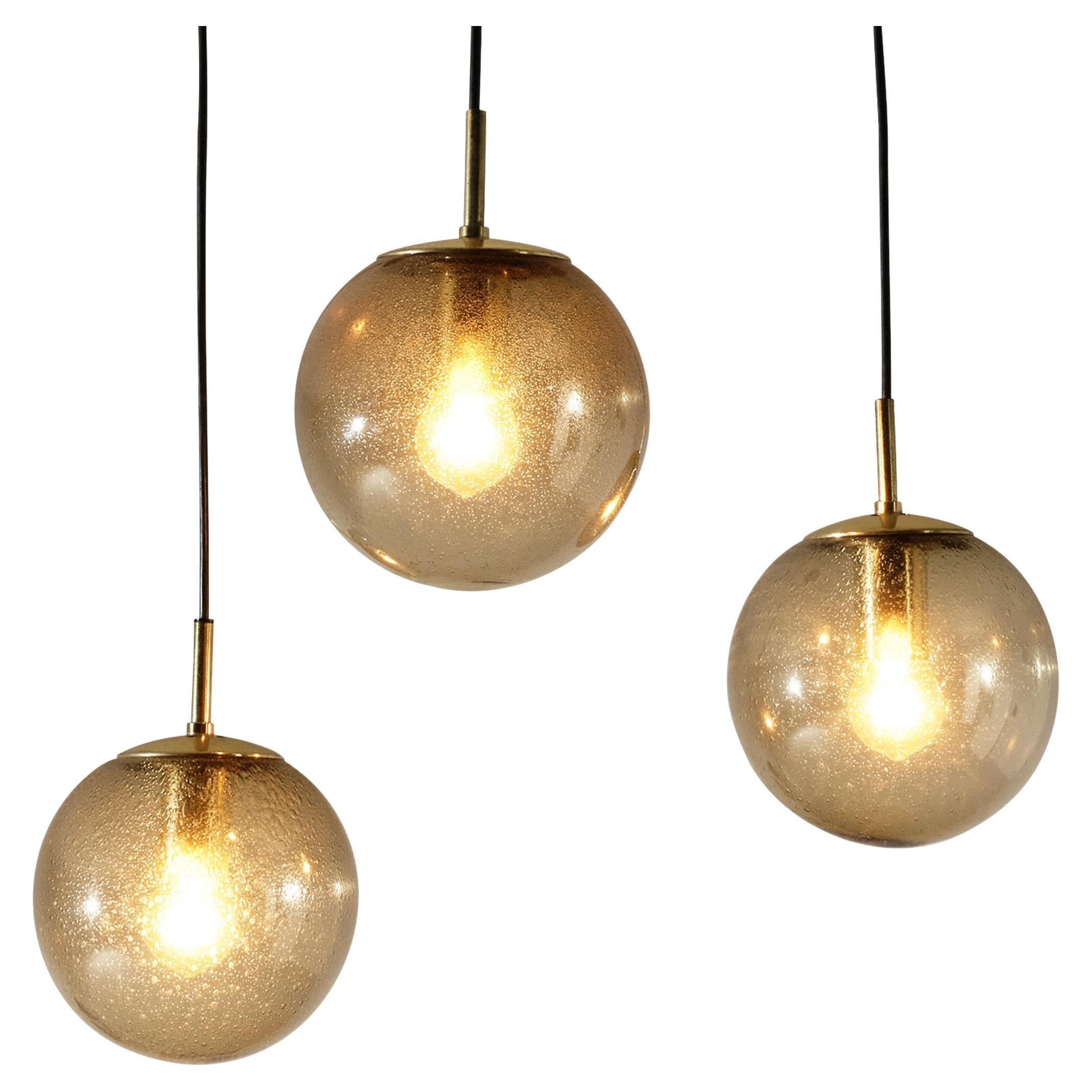 RAAK Pendant in Smoked Pulegoso Glass and Brass  For Sale
