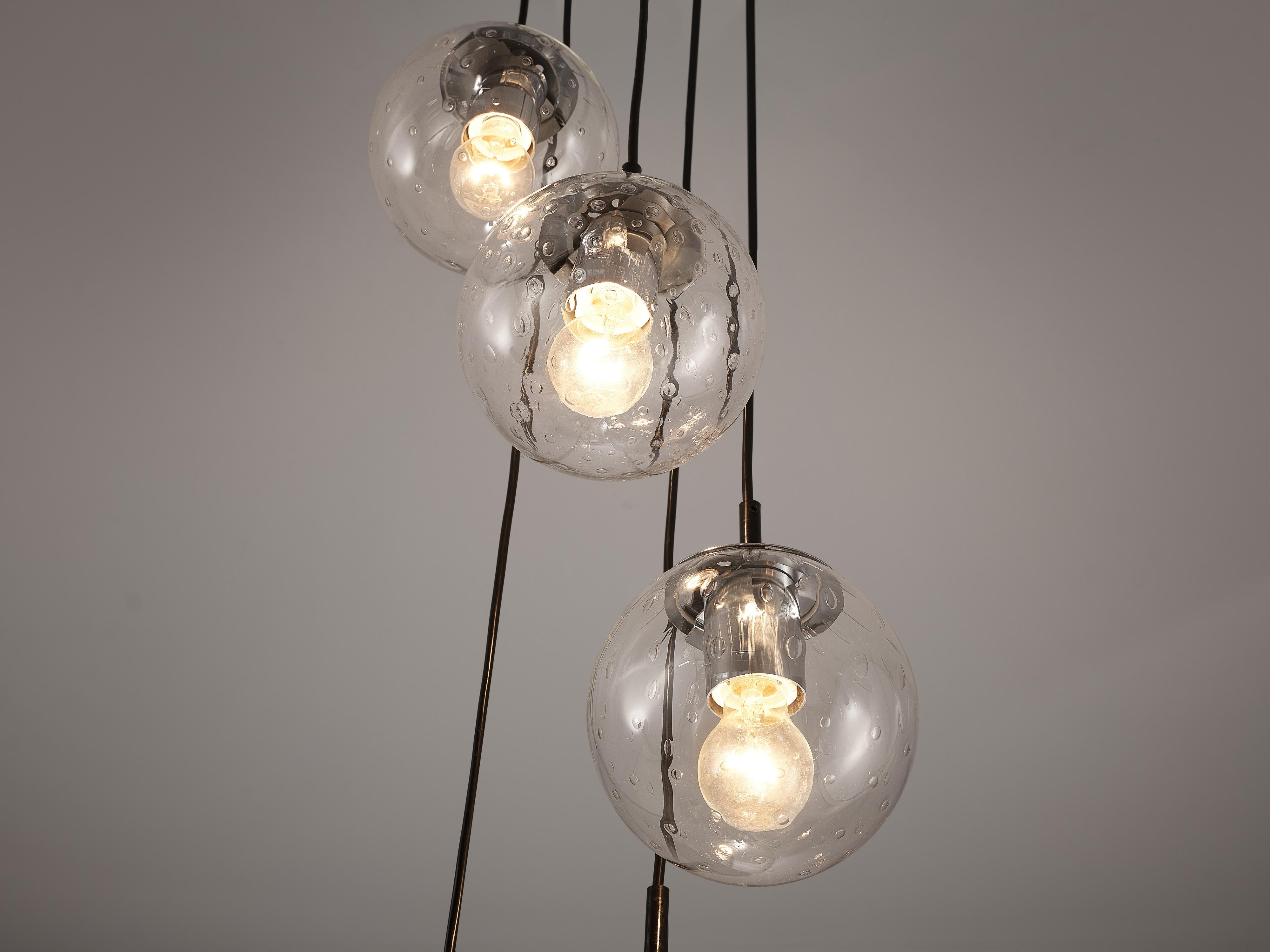Mid-Century Modern RAAK Pendant Lamp with Five 'Bubble' Spheres in Glass