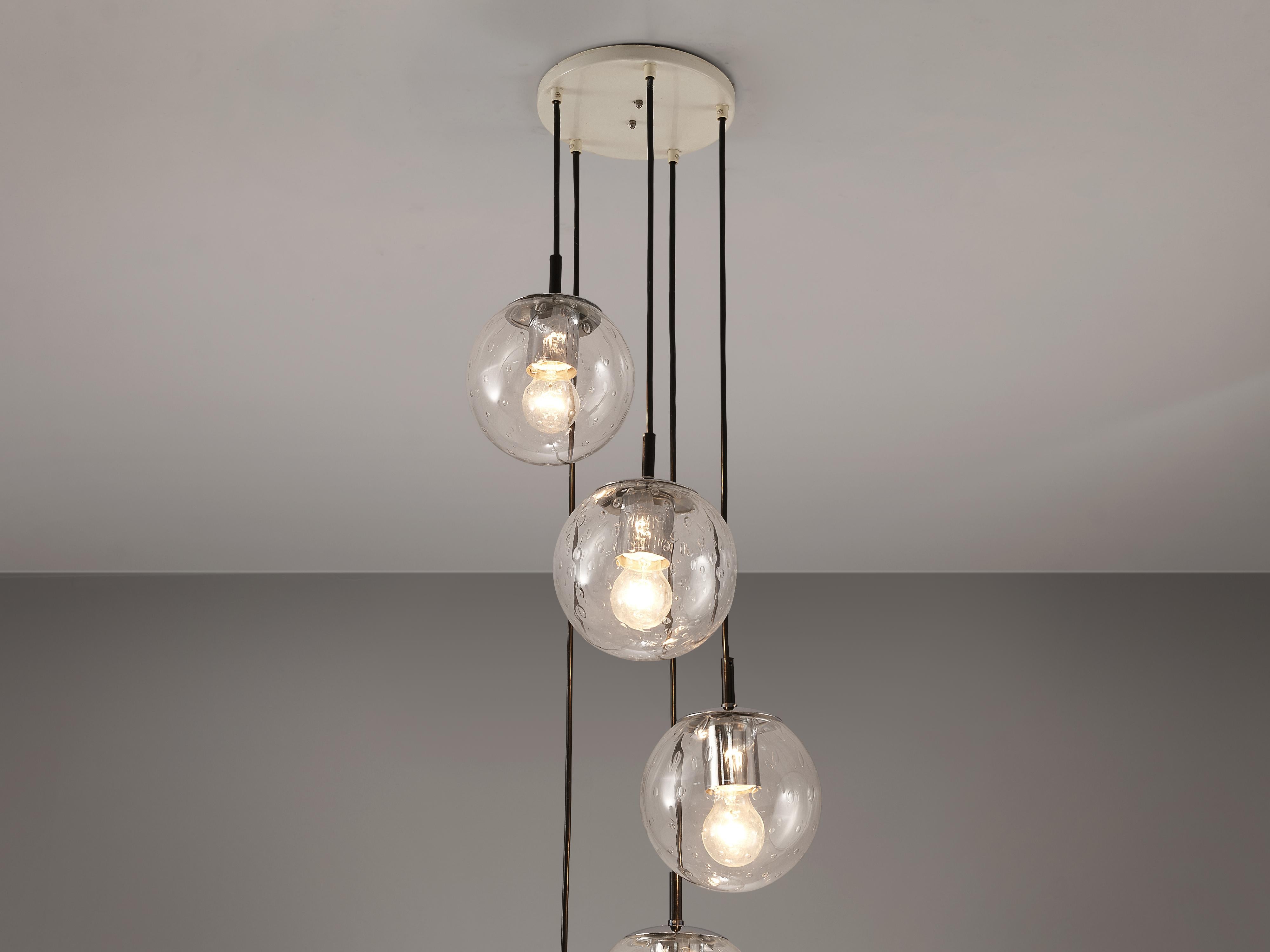 Mid-20th Century RAAK Pendant Lamp with Five 'Bubble' Spheres in Glass