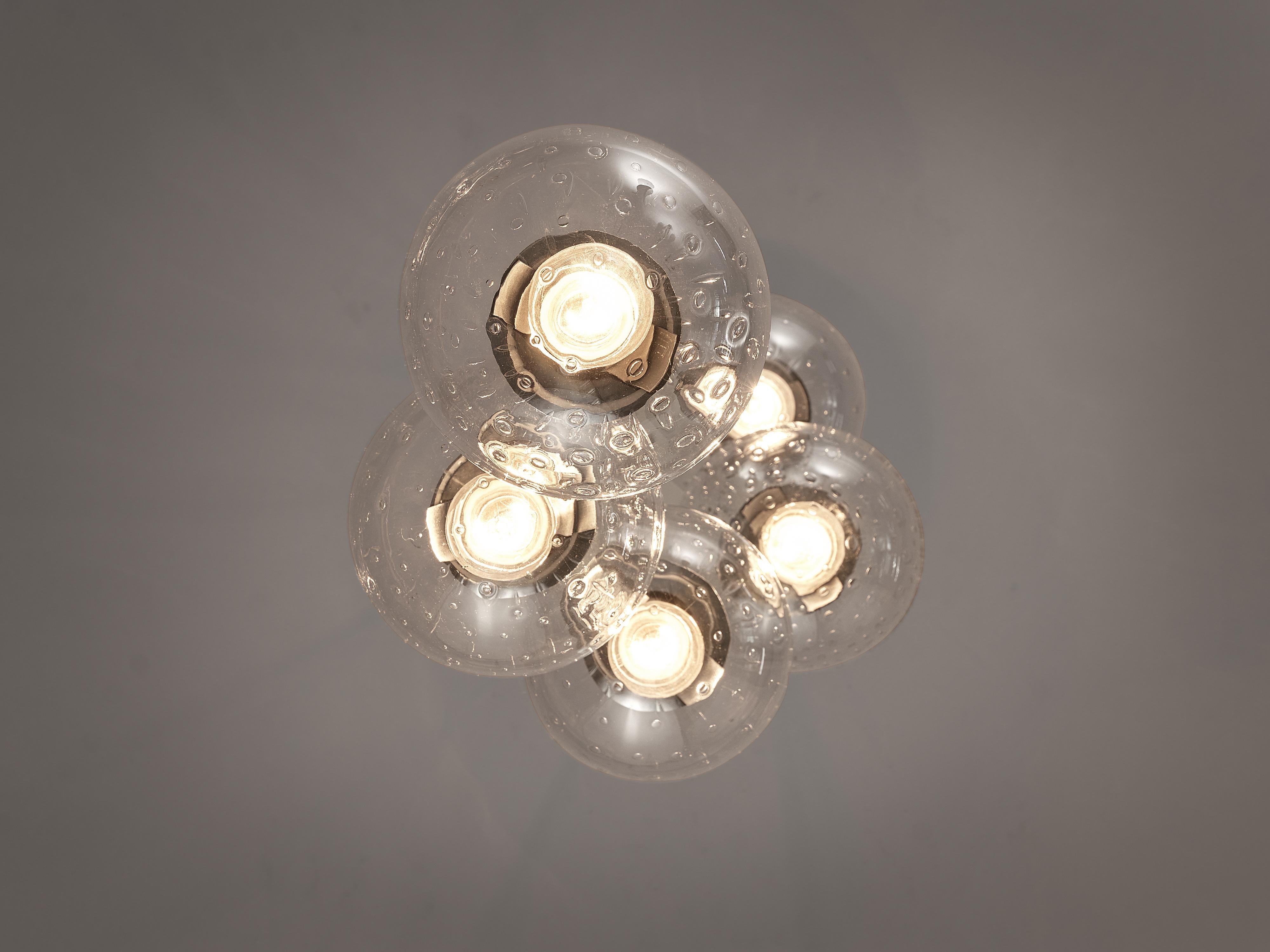 Mid-20th Century RAAK Pendant Lamp with Five 'Bubble' Spheres in Glass  For Sale