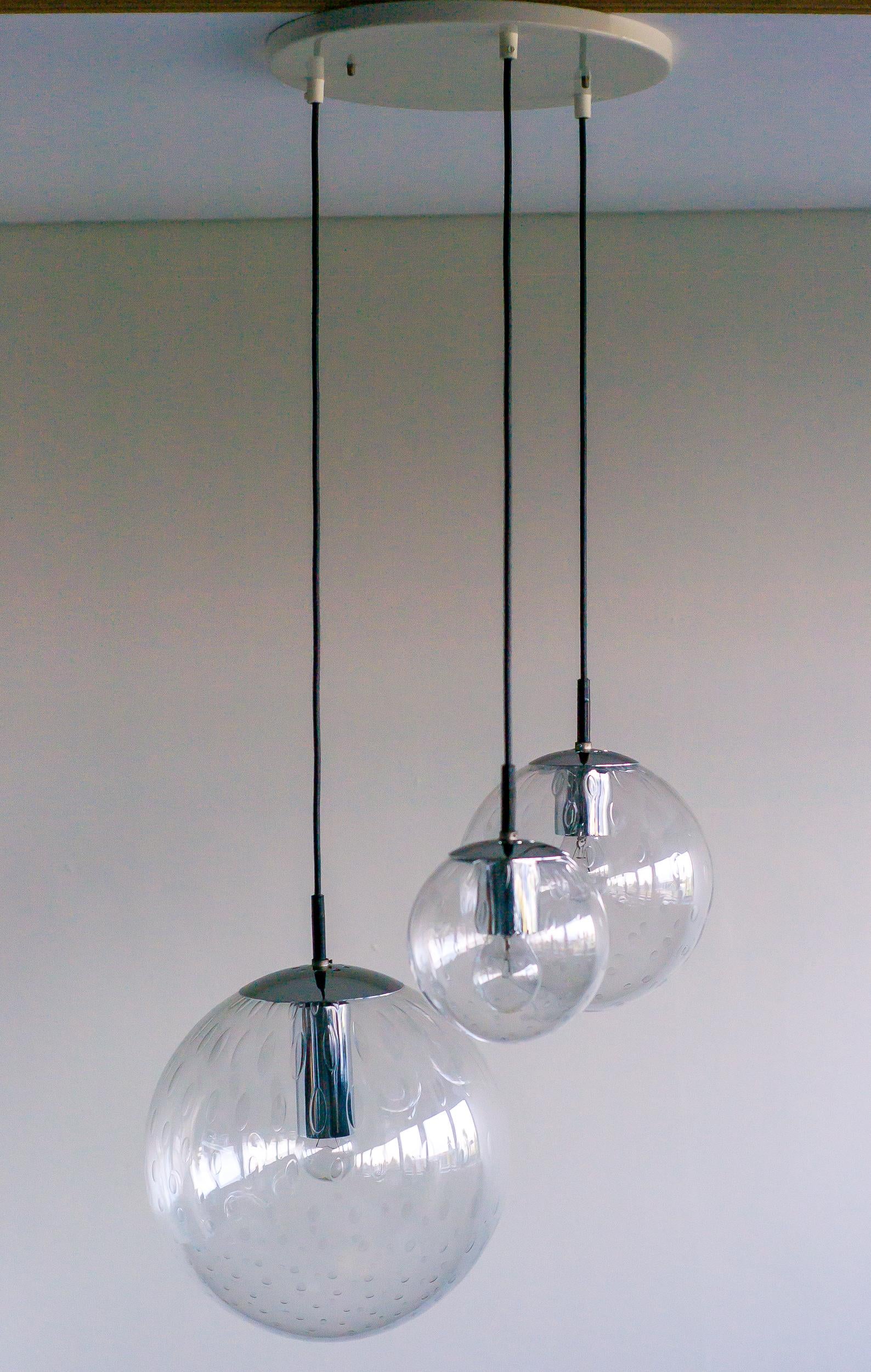 Mid-20th Century RAAK Pendant Lamp with Three 'Bubbles' Spheres For Sale