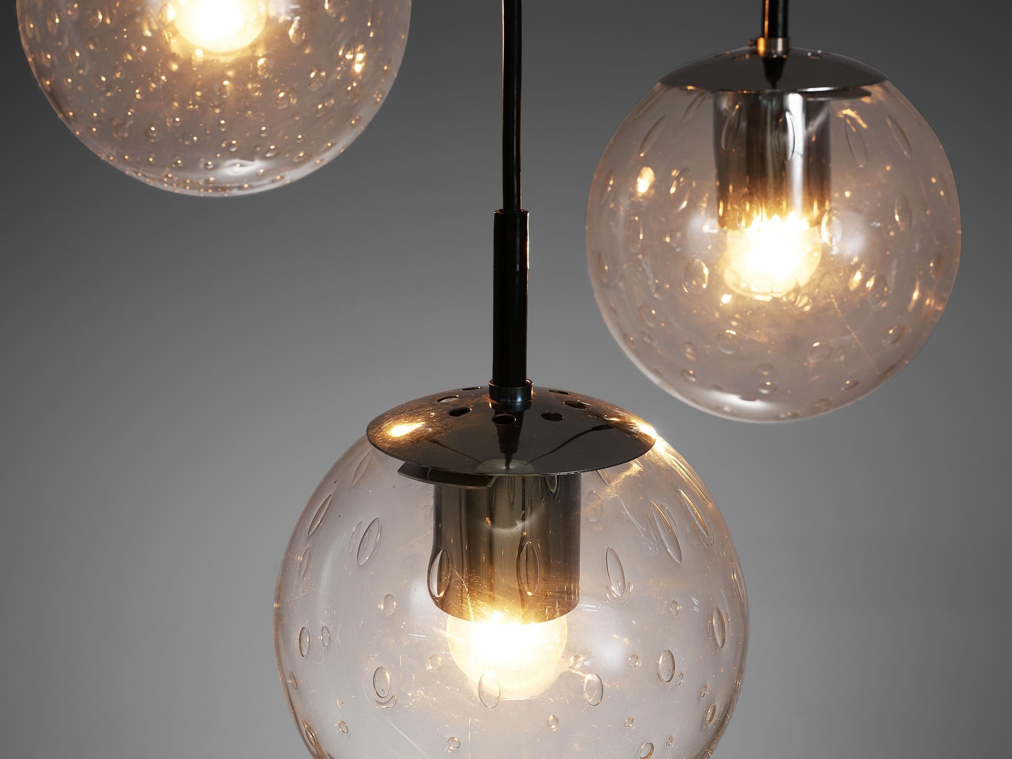 Chrome RAAK Chandelier with Spheres in Hand-Blown Glass 