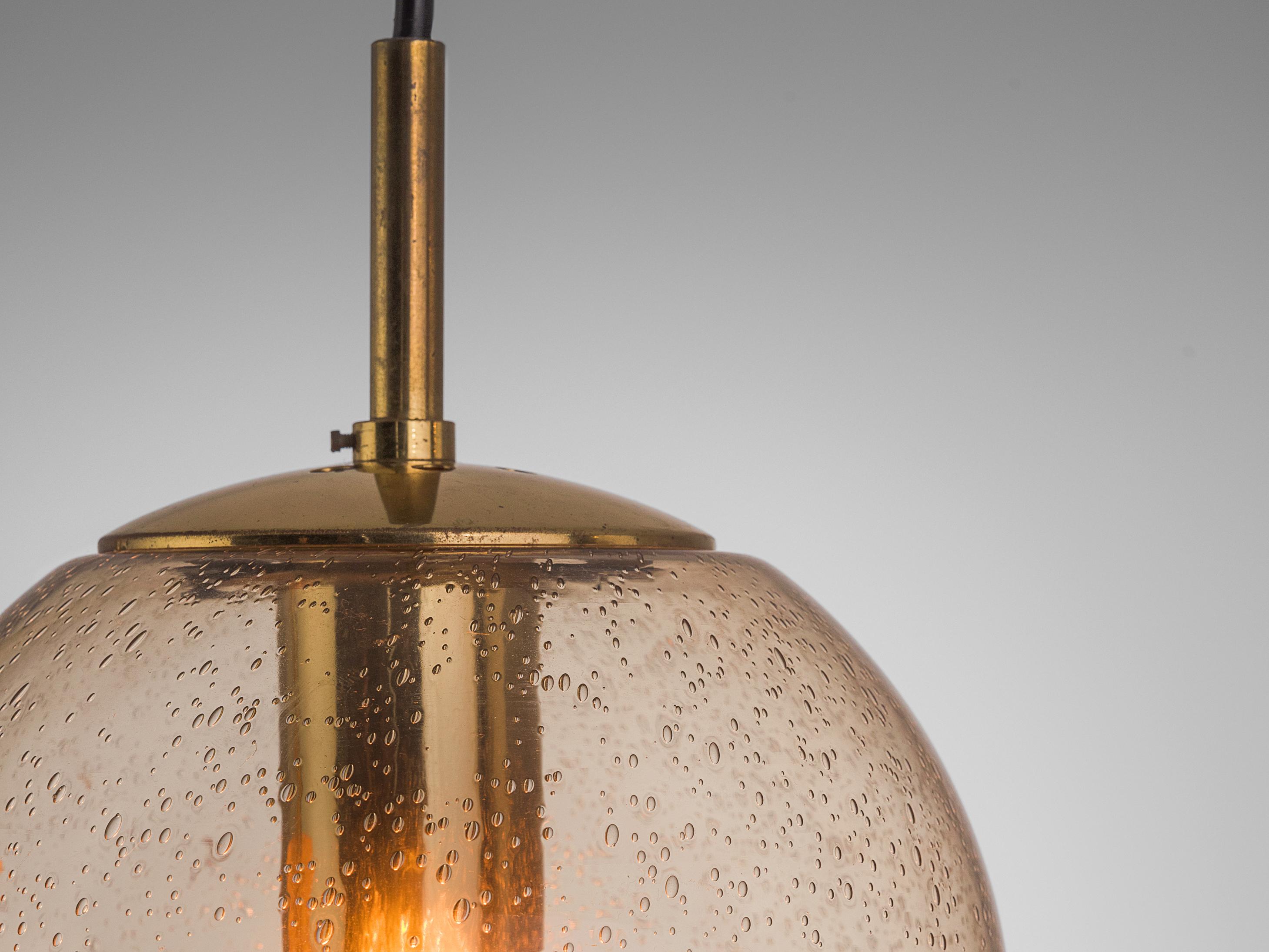 Mid-Century Modern RAAK Pendants in Smoked Pulegoso Glass and Brass  For Sale